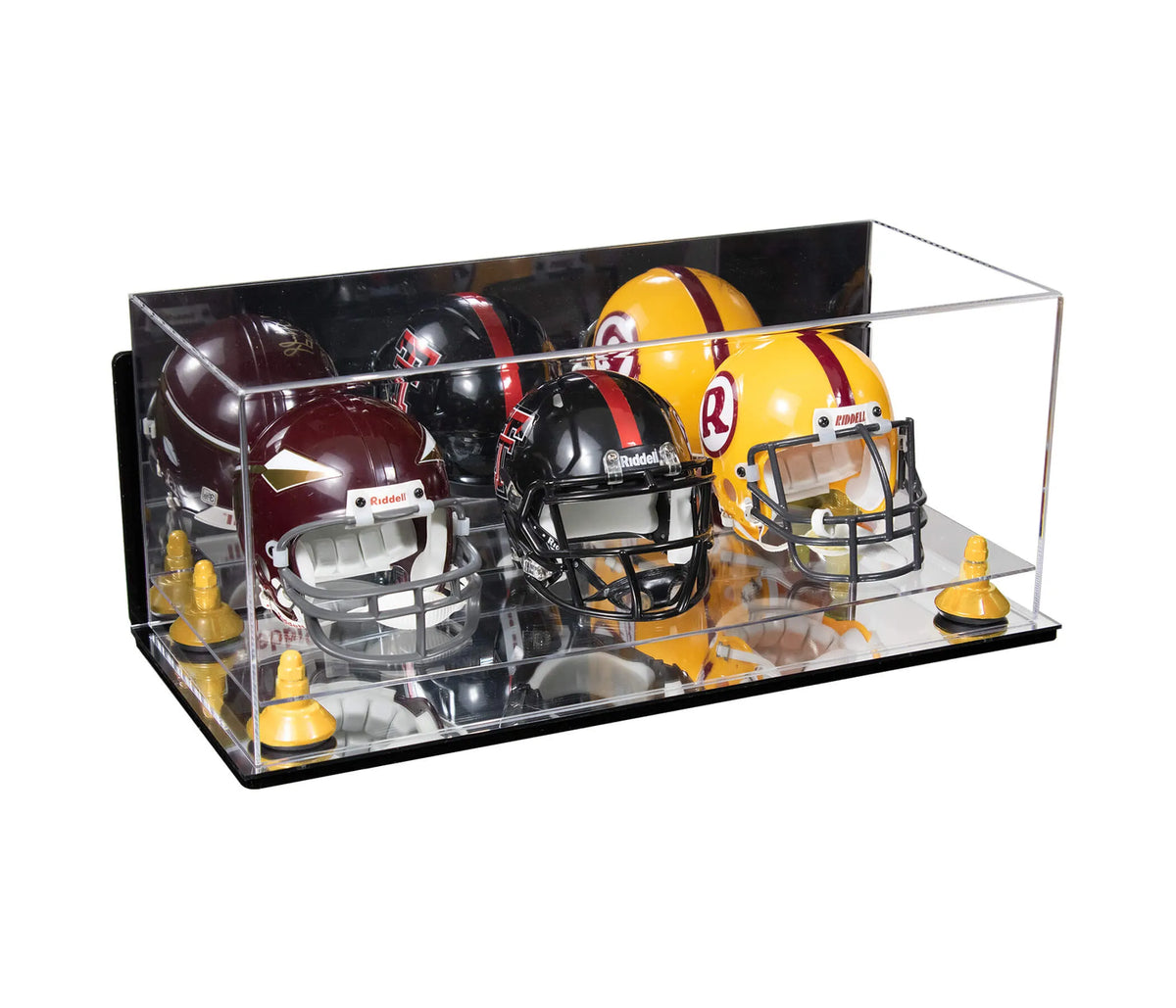 Acrylic Three Mini - Miniature Football Helmet (not Full Size) Display Case - Mirror Wall Mount (A103/V47)