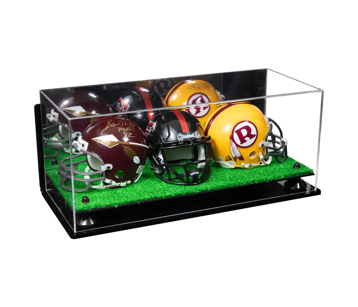 Acrylic Three Mini - Miniature Football Helmet (not Full Size) Display Case - Mirror Wall Mount (A103/V47)