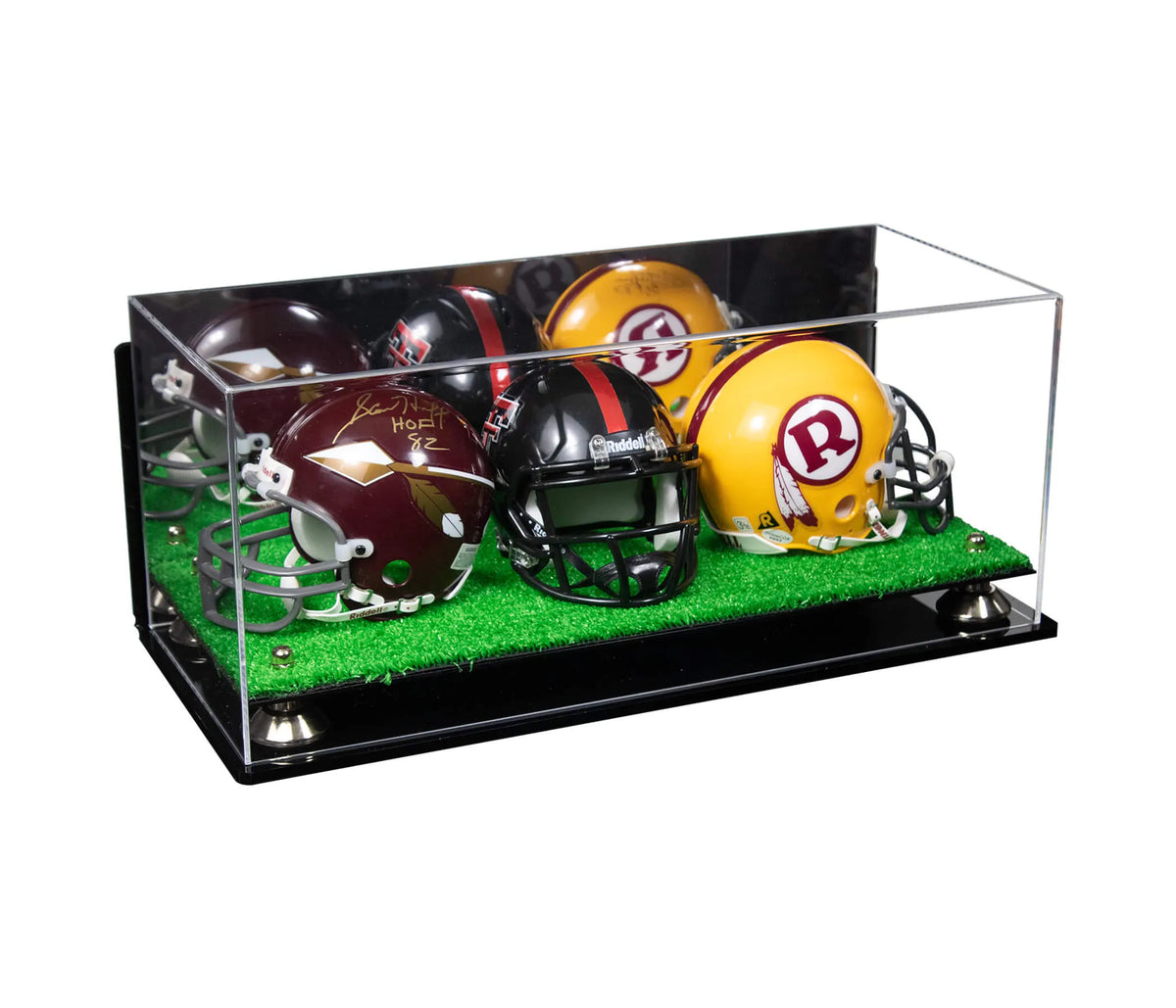 Acrylic Three Mini - Miniature Football Helmet (not Full Size) Display Case - Mirror Wall Mount (A103/V47)