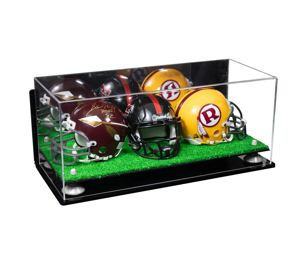 Acrylic Three Mini - Miniature Football Helmet (not Full Size) Display Case - Mirror Wall Mount (A103/V47)