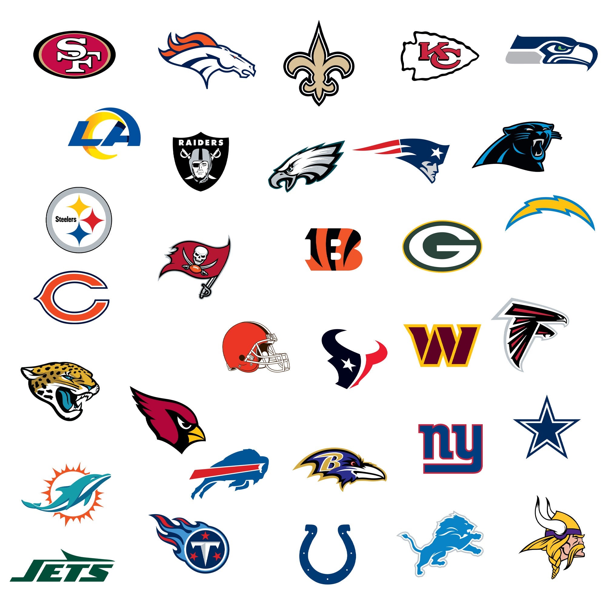 NFL Team Logos - 32 Logo Minis (Mixed Sizes) - Official NFL - Reusable Vinyl Decals
