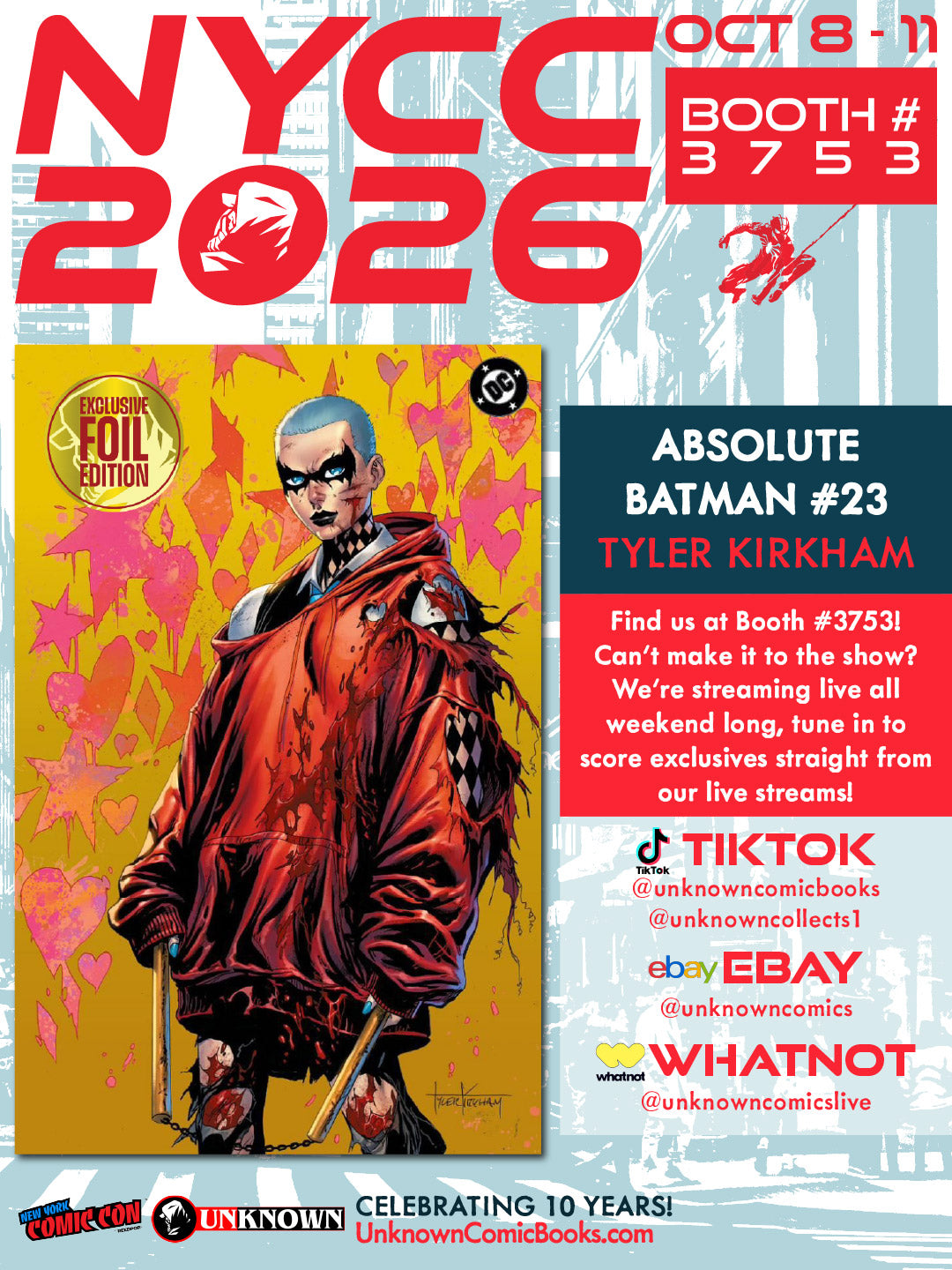 [GOLD FOIL] ABSOLUTE BATMAN #23 TYLER KIRKHAM HARLEY QUINN BATTLE DAMAGED NYCC EXCLUSIVE VIRGIN VAR (10/28/2026)