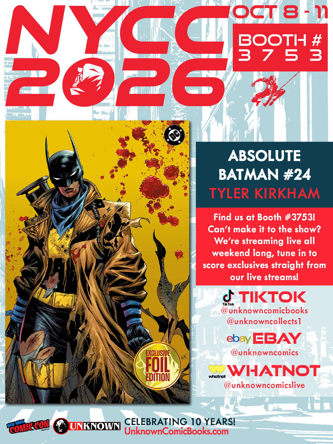 [GOLD FOIL] ABSOLUTE BATMAN #24 TYLER KIRKHAM BATTLE DAMAGED THE BAT NYCC EXCLUSIVE VIRGIN VAR (10/28/2026)