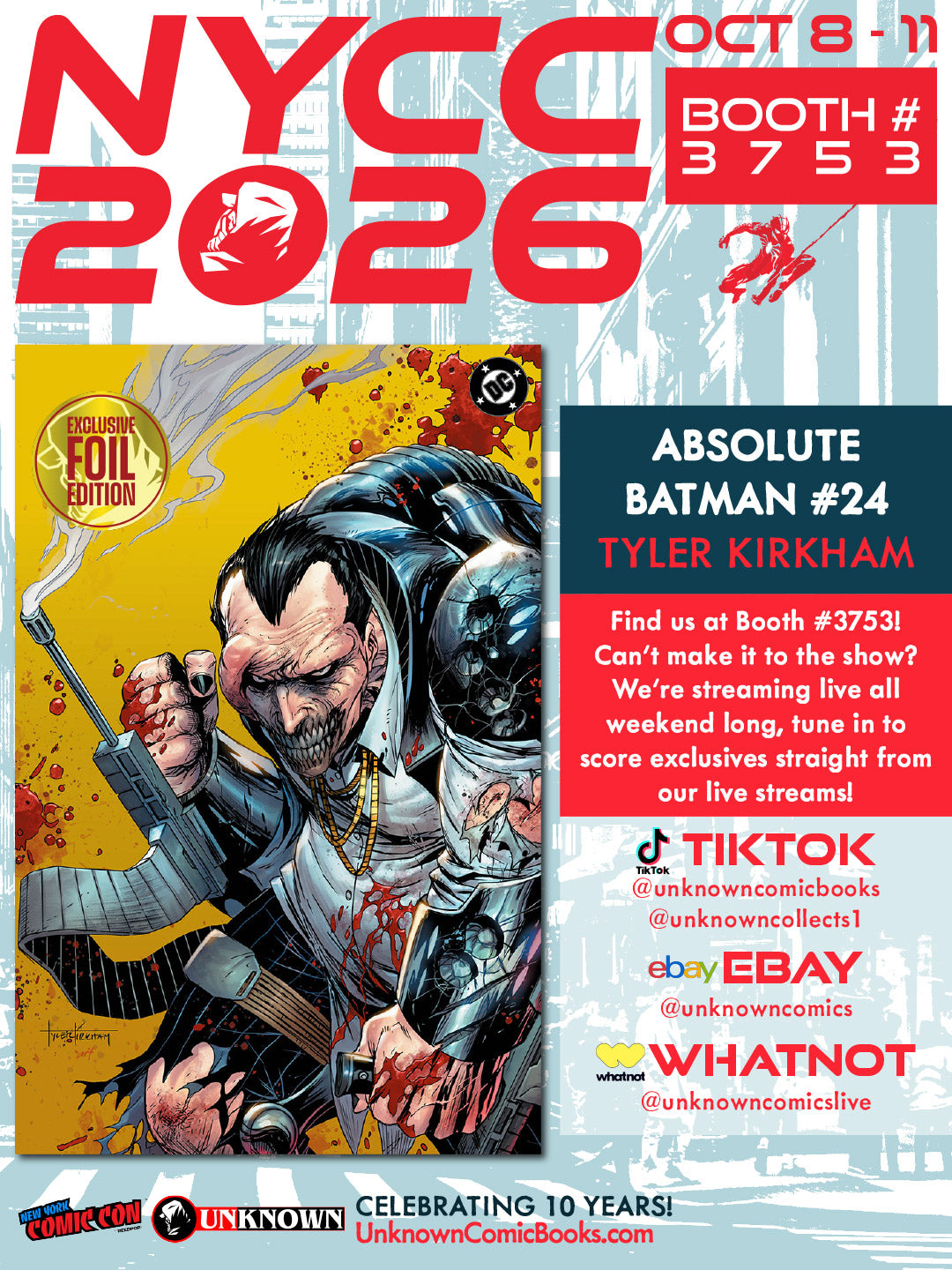 [GOLD FOIL] ABSOLUTE BATMAN #24 TYLER KIRKHAM BATTLE DAMAGED PENGUIN NYCC EXCLUSIVE VIRGIN VAR (10/28/2026)