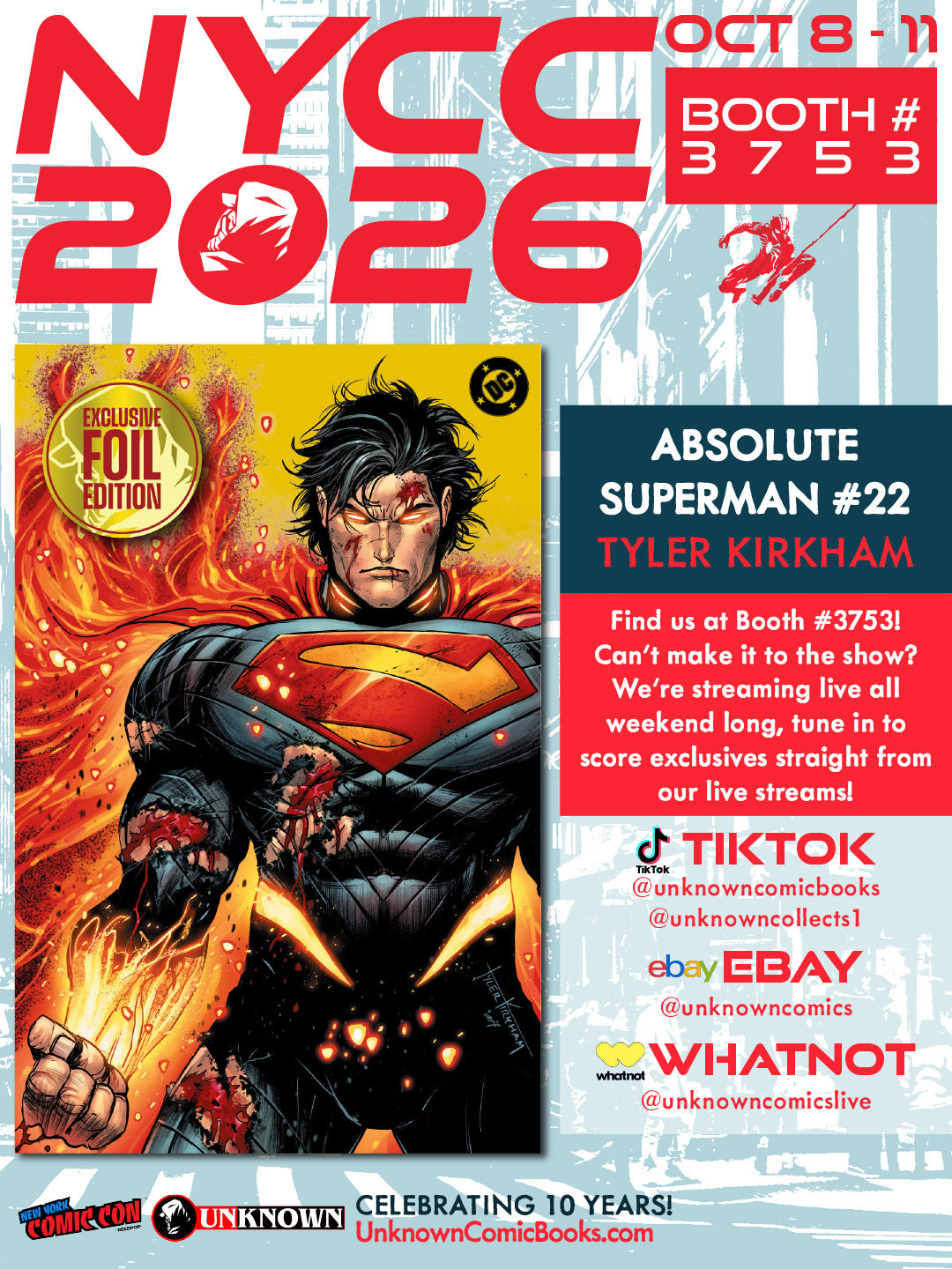 [GOLD FOIL] ABSOLUTE SUPERMAN #22 TYLER KIRKHAM BATTLE DAMAGED NYCC EXCLUSIVE VIRGIN VAR (10/28/2026)