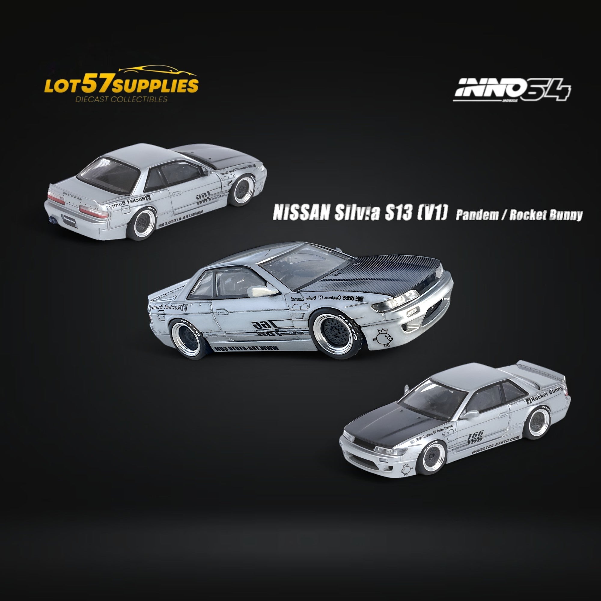 Inno64 Nissan Silvia S13 (V1) Pandem Rocket Bunny in Silver 1:64