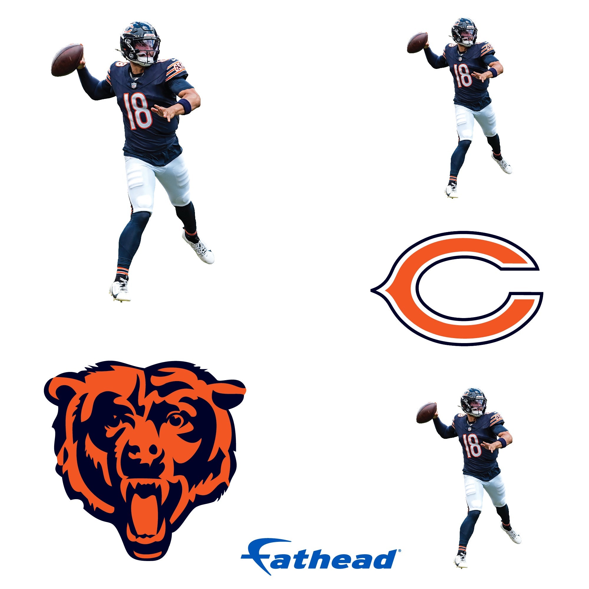 Caleb Williams - 5 Minis (Mixed Sizes) - Official NFL - Chicago Bears - Reusable Vinyl Decals
