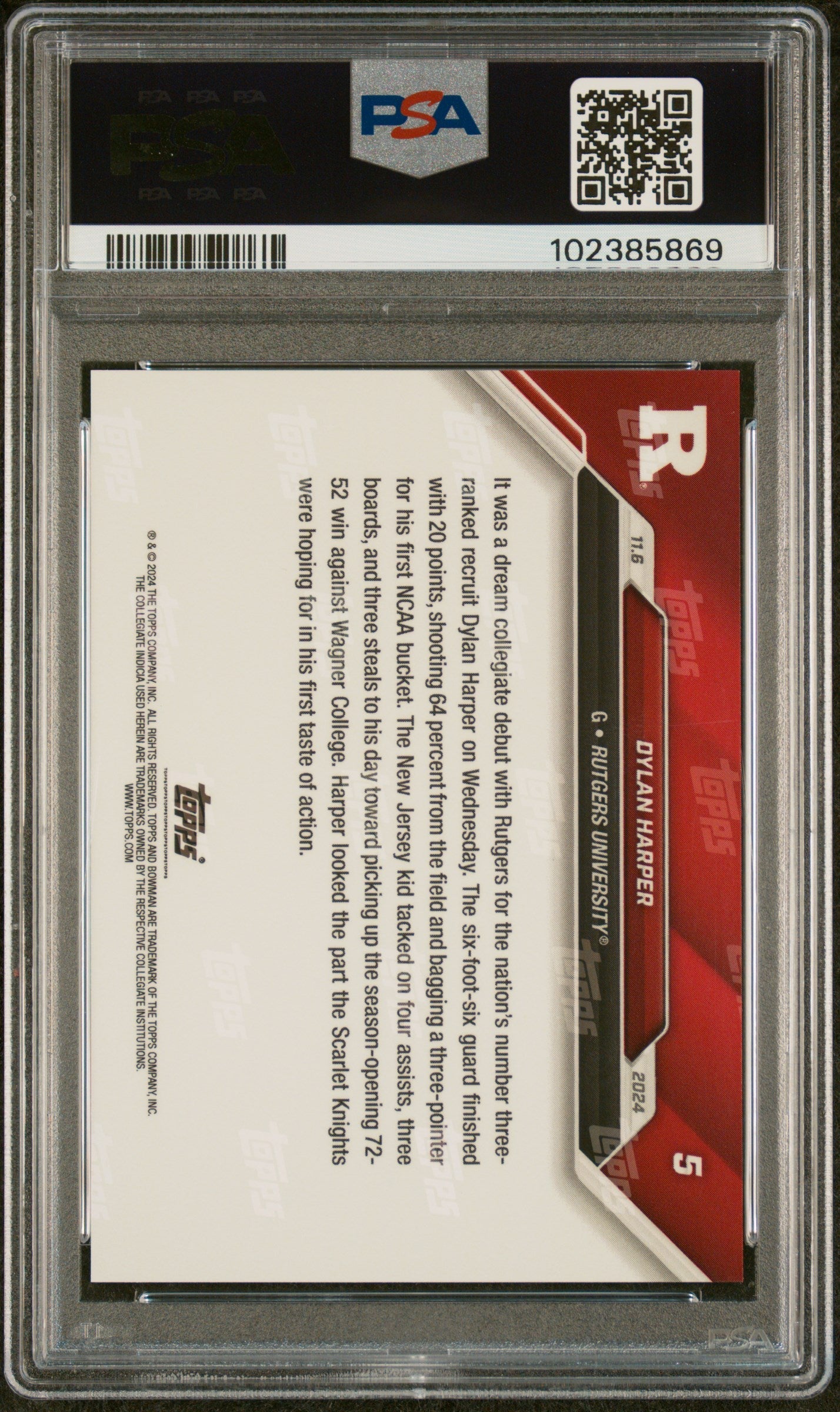 Graded 2024 Topps Bowman U Now Dylan Harper #5 Rookie RC Basketball Card PSA 10 Gem Mint