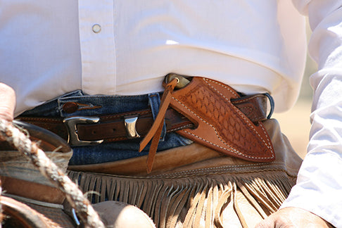 Buckaroo Waist Knife Damascus Steel Blade and Colored Bone Handle