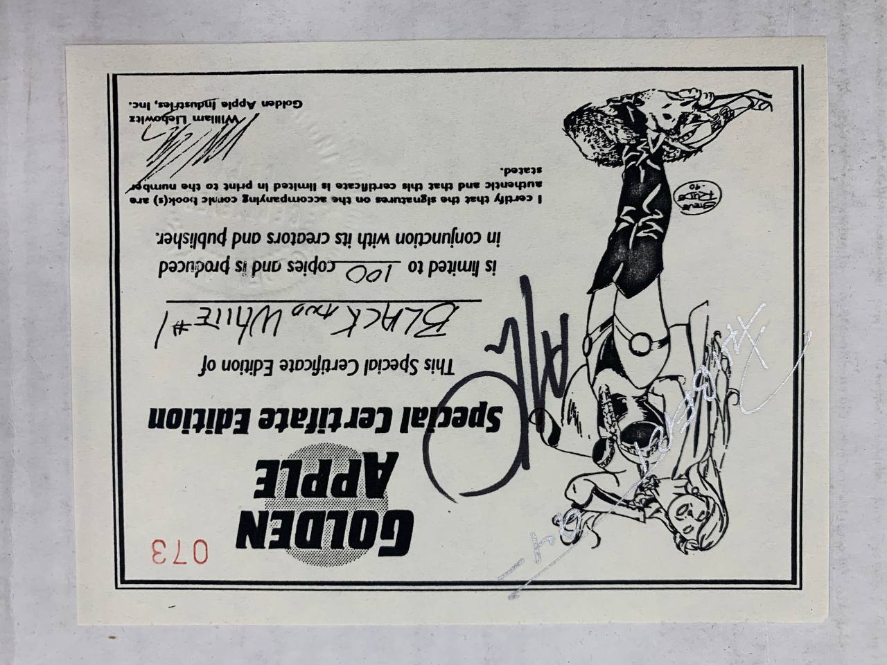 Black And White 1 Image 1994 NM Signed 2x Art Thibert Pamela Golden Apple Comics COA