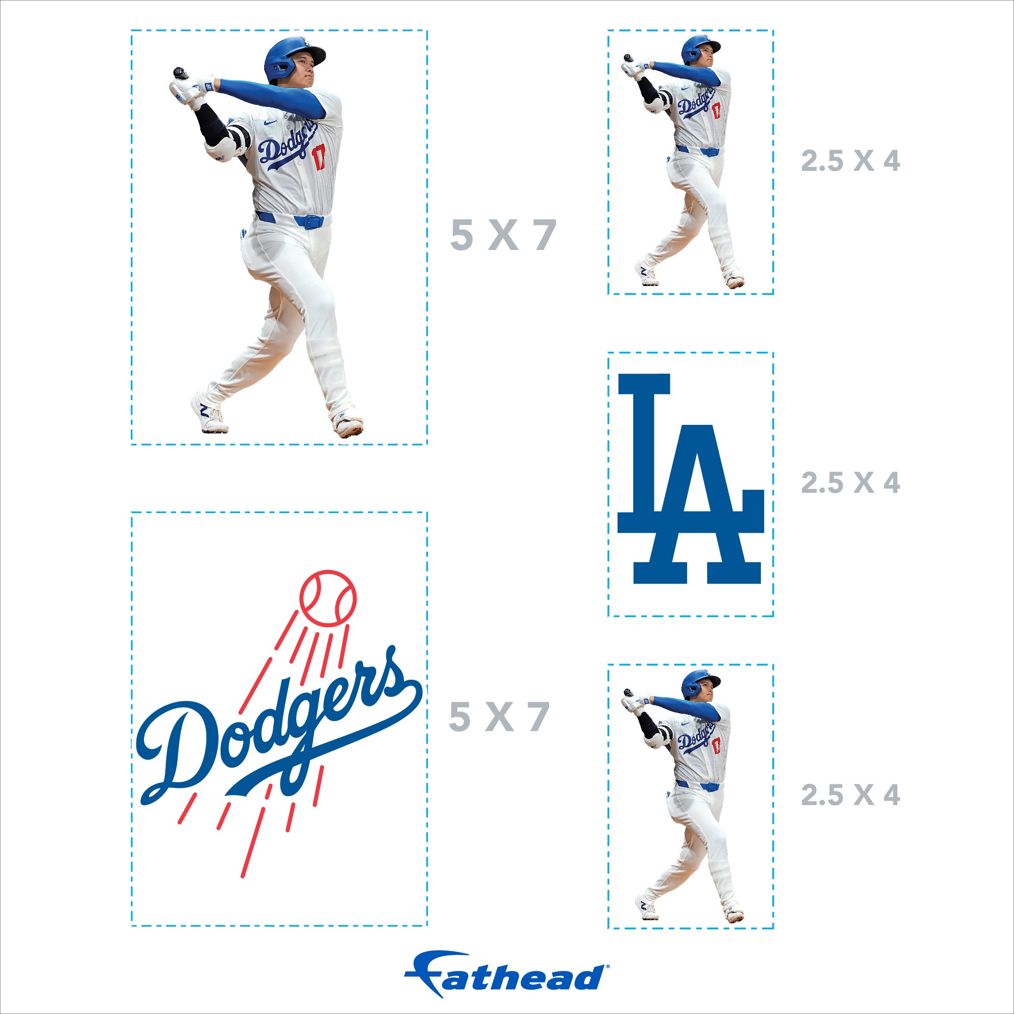 Shohei Ohtani - 5 Minis (Mixed Sizes) - Official MLB - Los Angeles Dodgers - Reusable Vinyl Decals