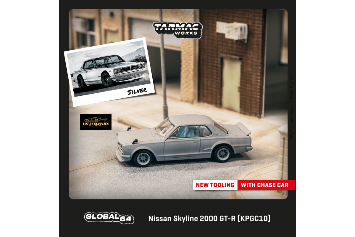 Tarmac Works Global64 Nissan Skyline 2000 GT-R in Silver T64G-043-SL 1:64