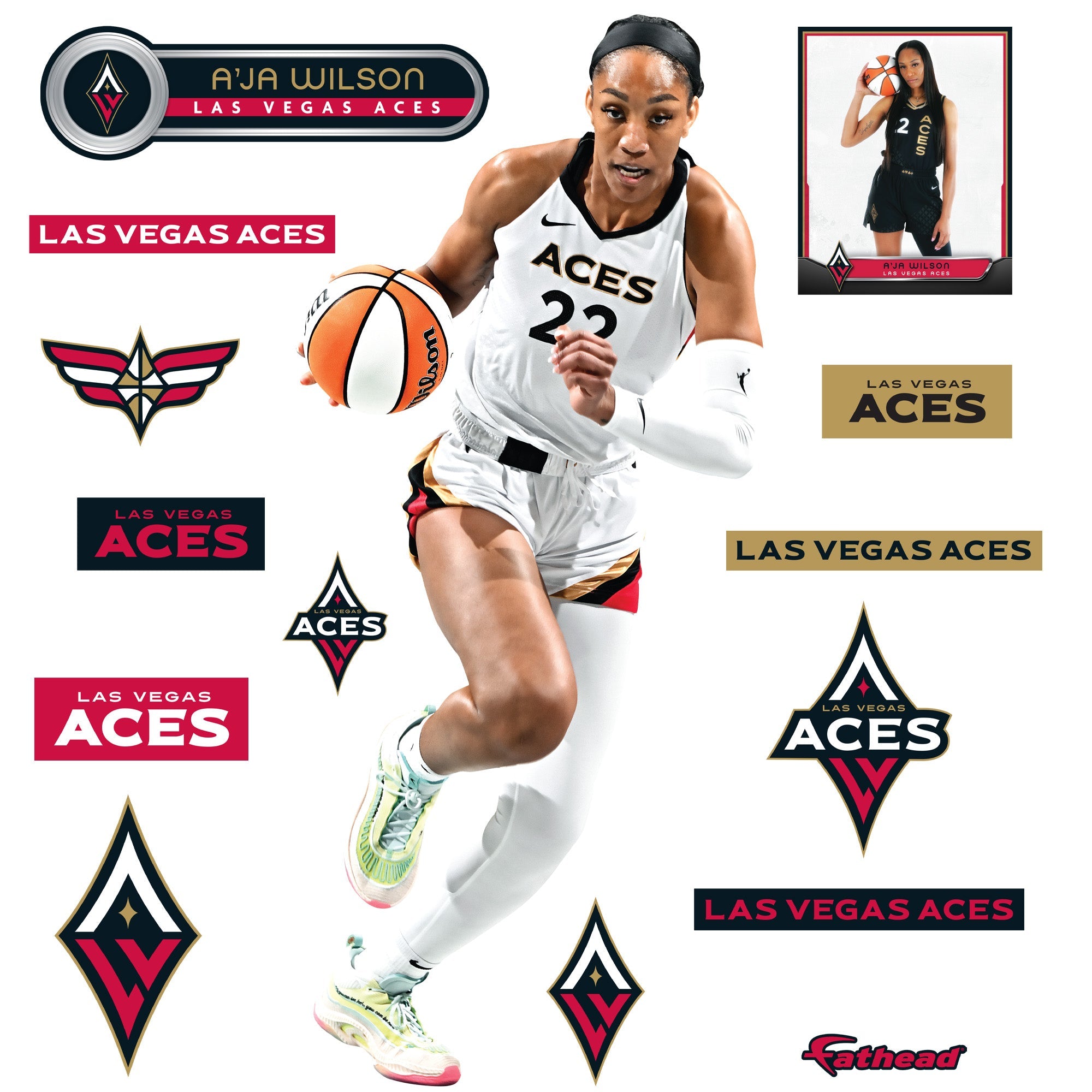 A'ja Wilson - RealBig Collection - Official WNBA - Las Vegas Aces - Reusable Vinyl Wall Decals