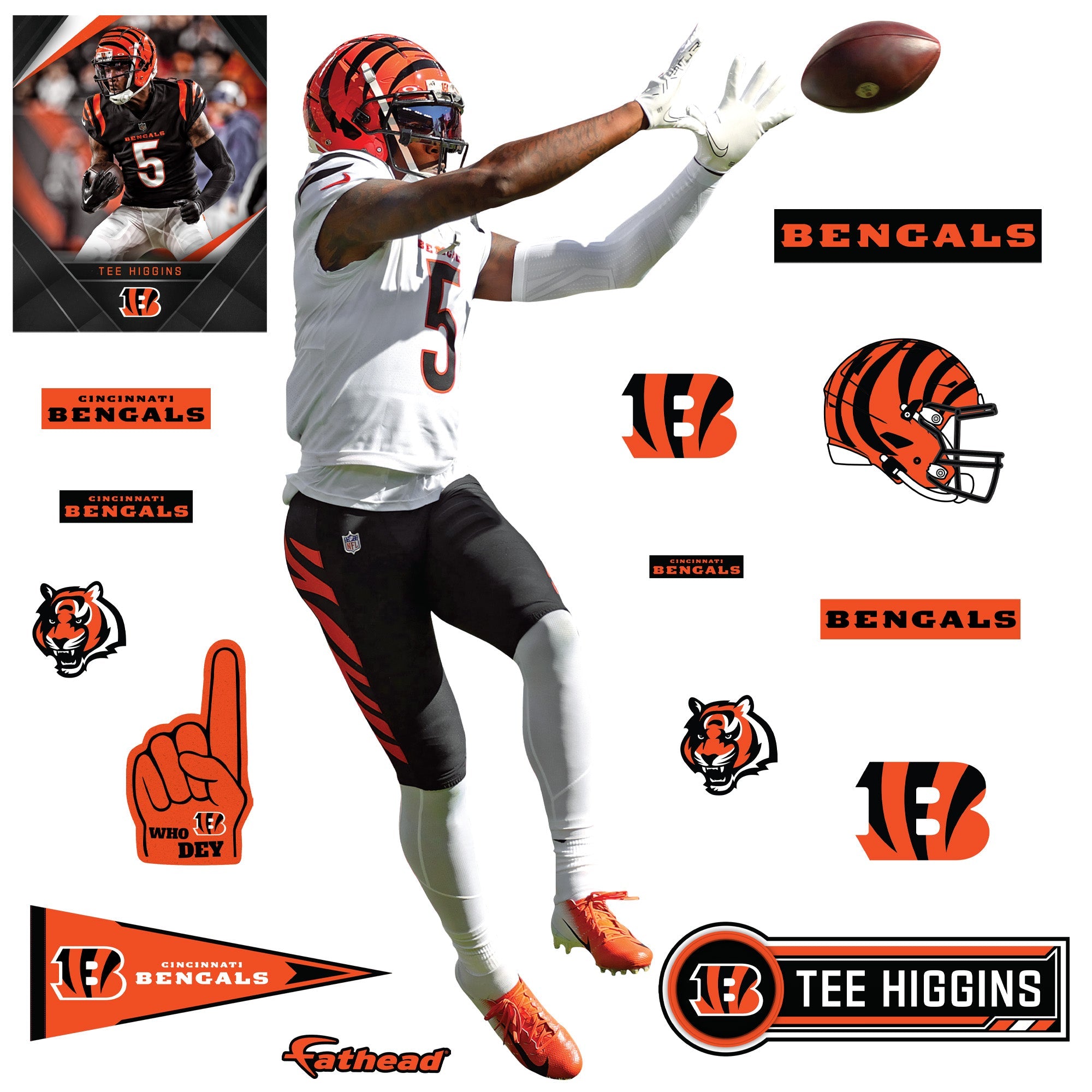 Tee Higgins - RealBig Catch Collection - Official NFL - Cincinnati Bengals - Reusable Vinyl Wall Decals