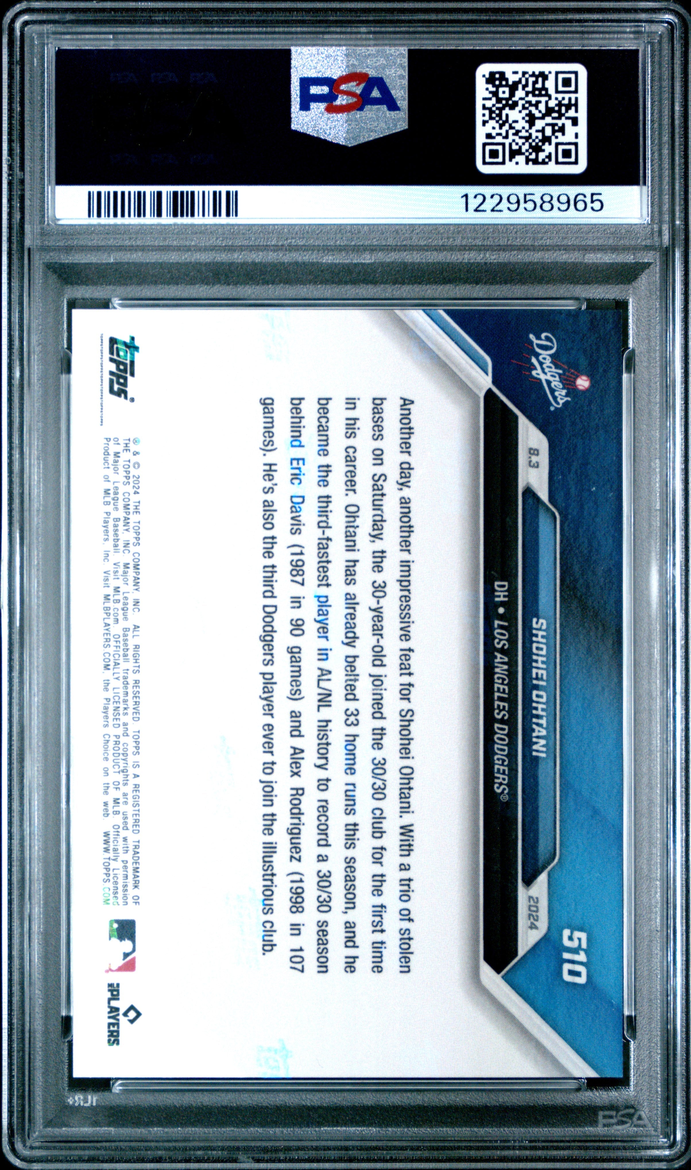 Graded 2024 Topps Now Shohei Ohtani #510 Baseball Card PSA 10 Gem Mint
