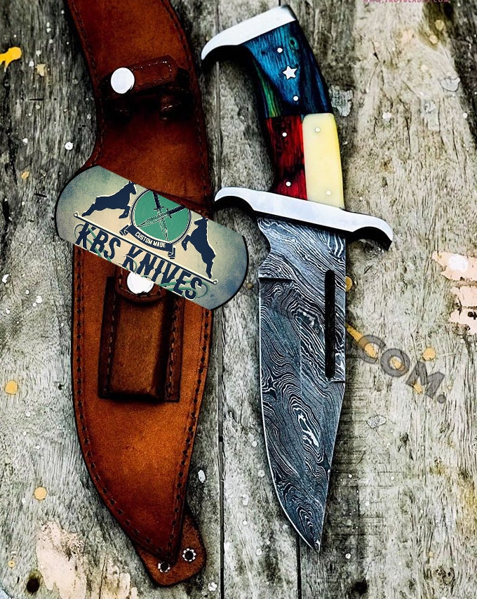 Rambo Knife for Texans - Custom Handmade Damascus Bowie with Exotic Wood & Bone Handle