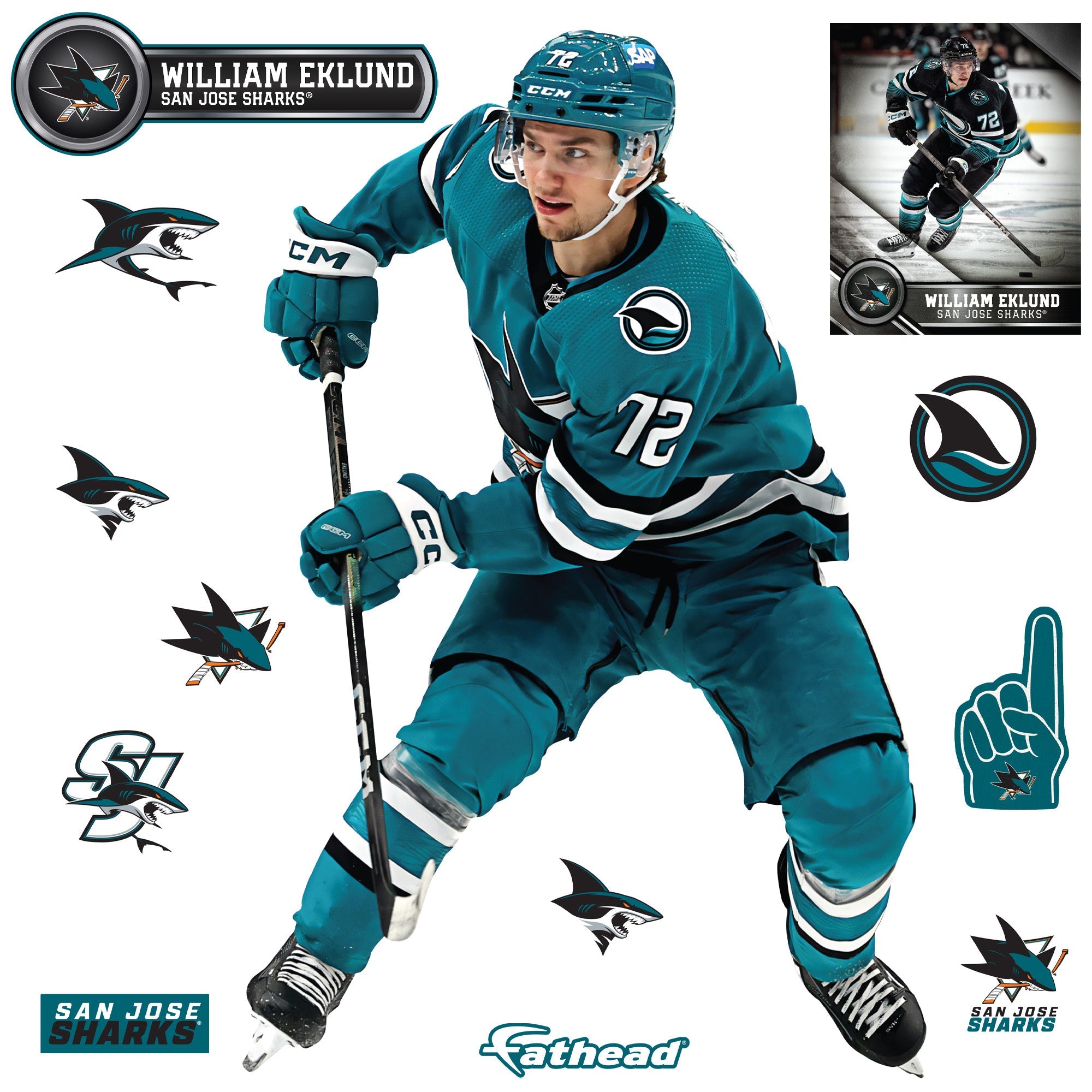 William Eklund - RealBig Collection - Official NHL - San Jose Sharks - Reusable Vinyl Wall Decals