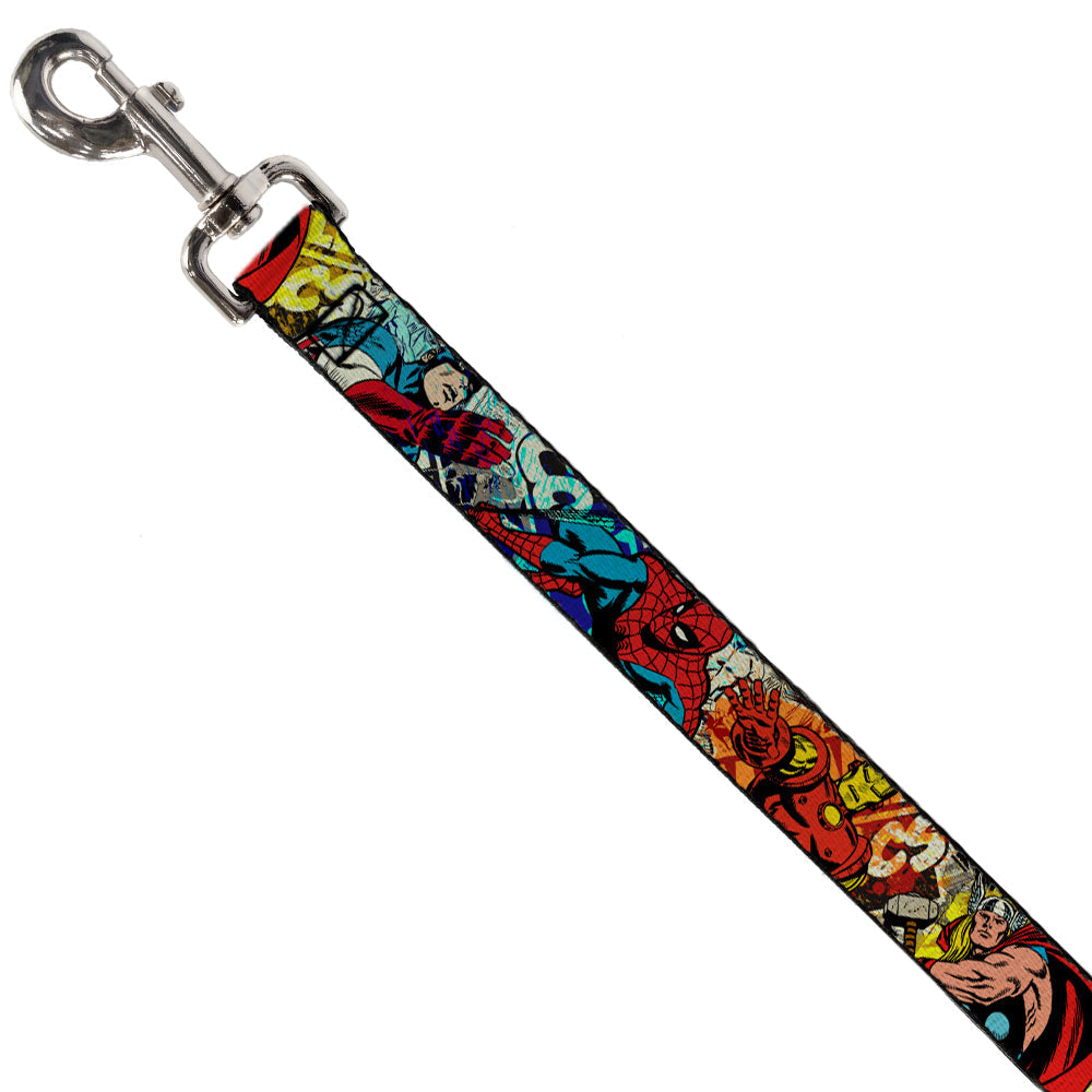 Dog Leash - 4-Superhero Action Poses/Comic Scenes White/Black/Full Color Splatter