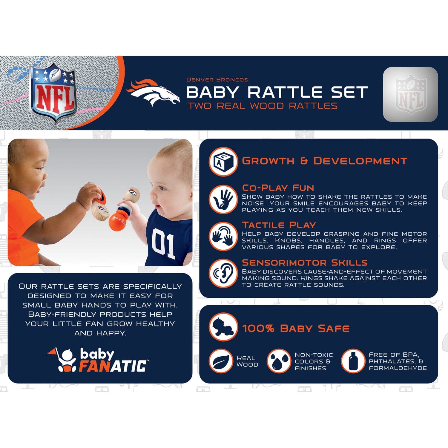 Denver Broncos - Baby Rattles 2-Pack