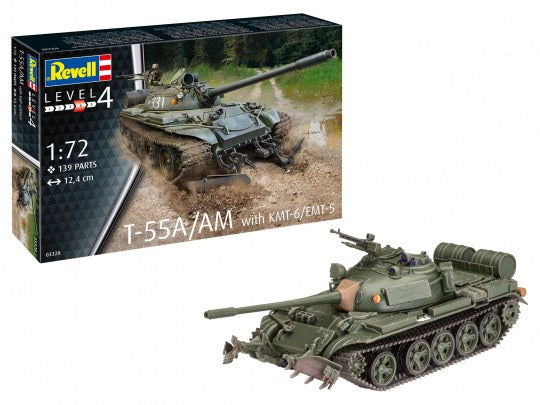 Revell 3328 1/72 T55A/AM Main Battle Tank w/KMT6/EMT5 Mine Plow