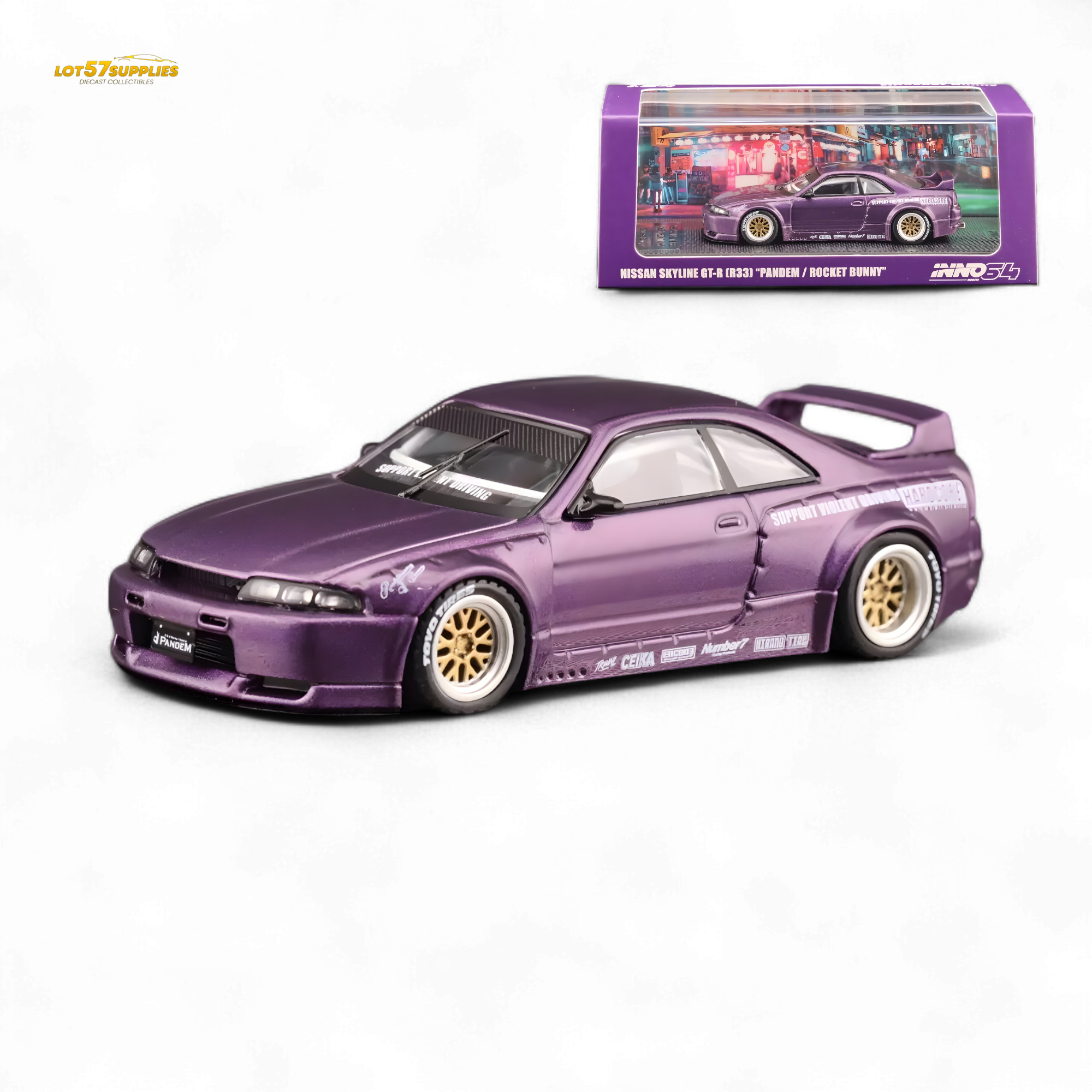 Inno64 NISSAN SKYLINE GT-R (R33) "PANDEM ROCKET BUNNY" Purple 1:64