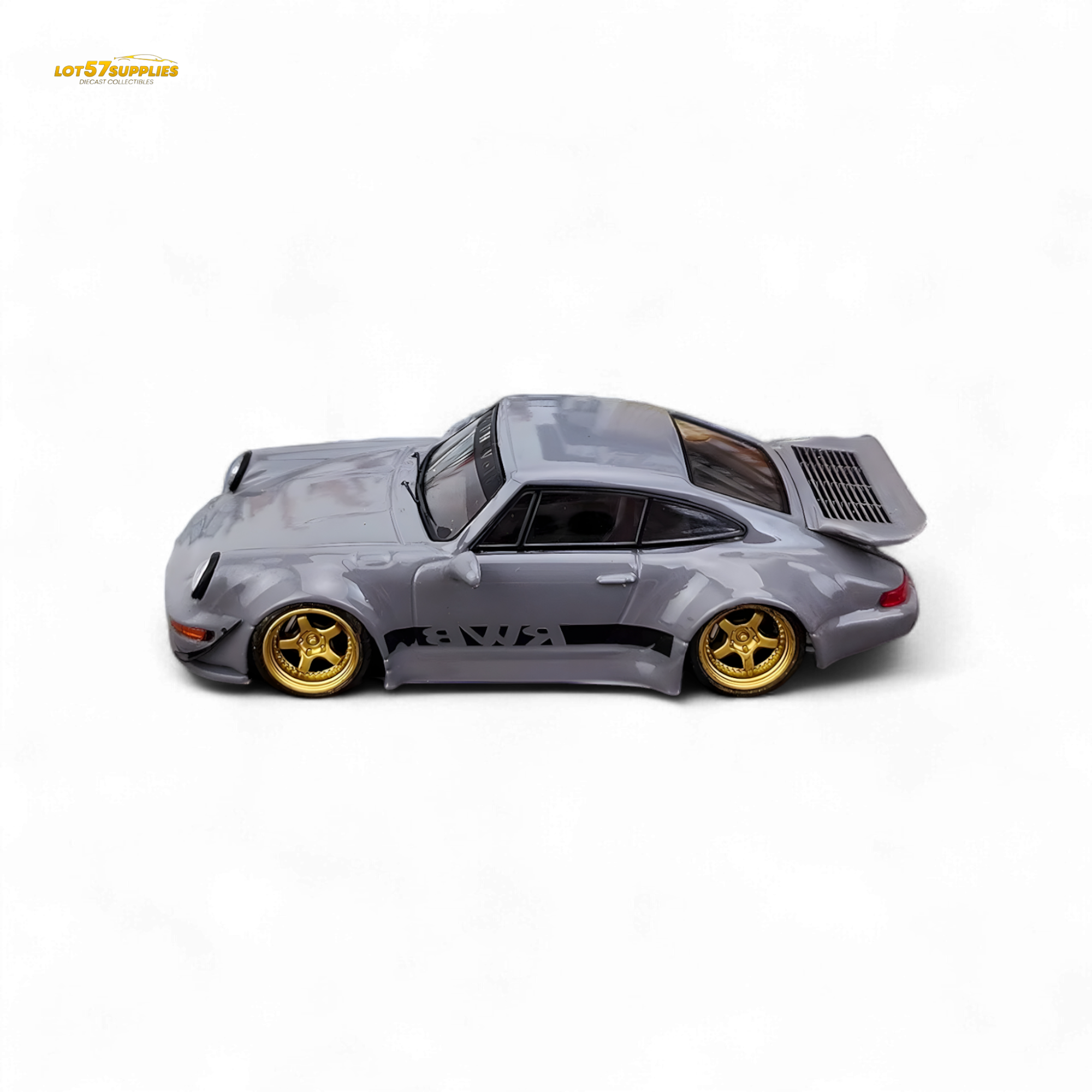 Flame Porsche 964 RWB Whale Tale in Cement Gray 1:64