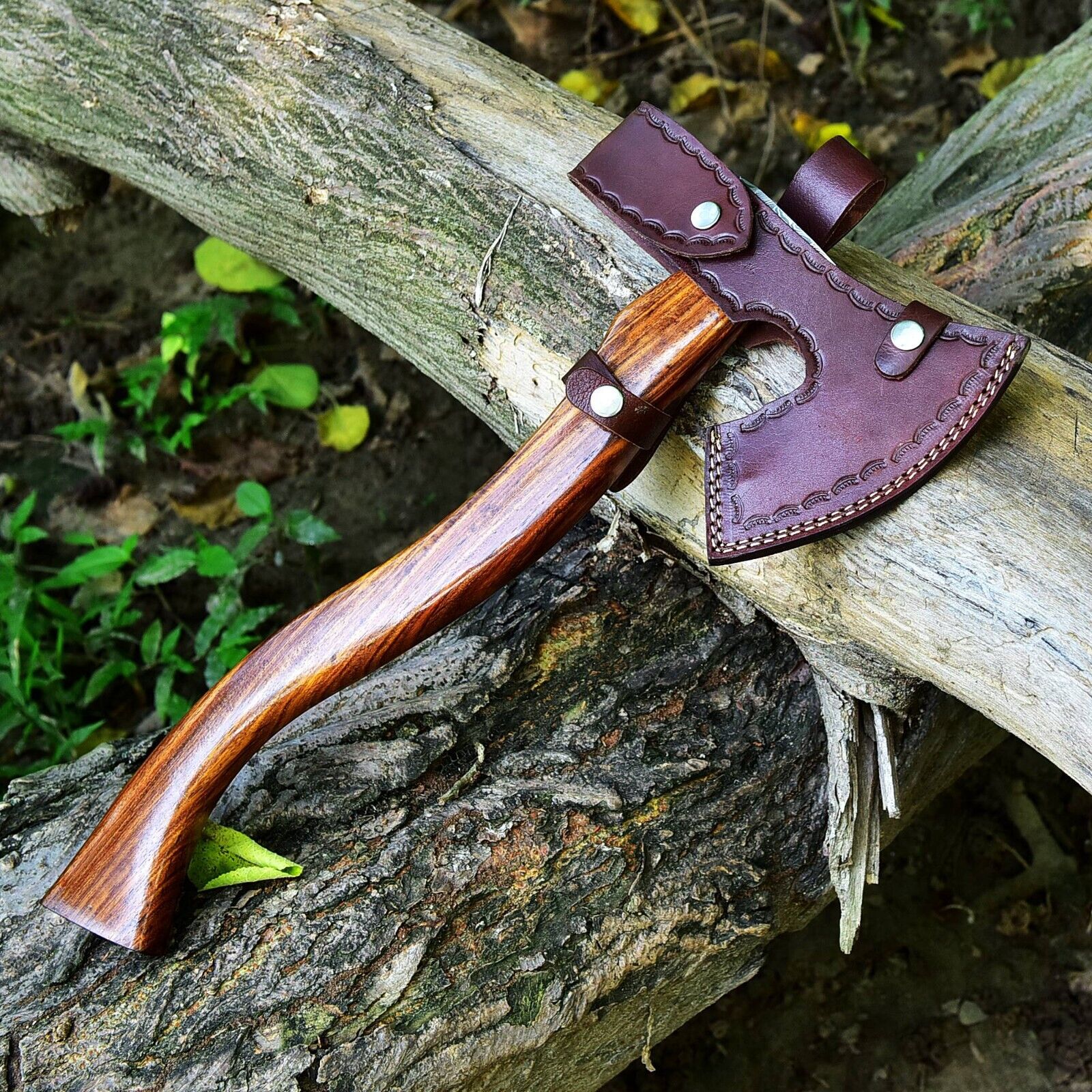 Custom Handmade Damascus Steel Tomahawk Axe with Rosewood Handle - 17 Inches by KBS Knives Store