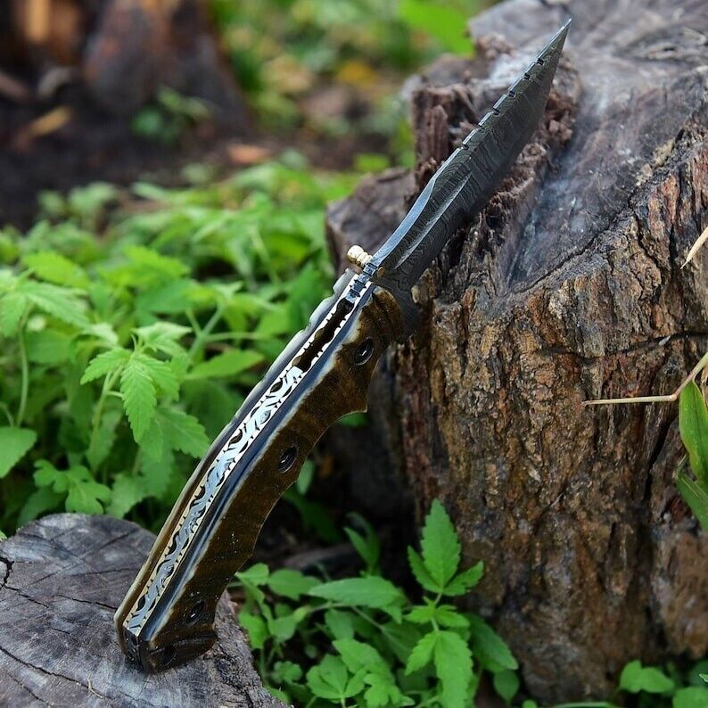 EDC Tracker Folding Pocket Knife - Handmade Damascus Steel