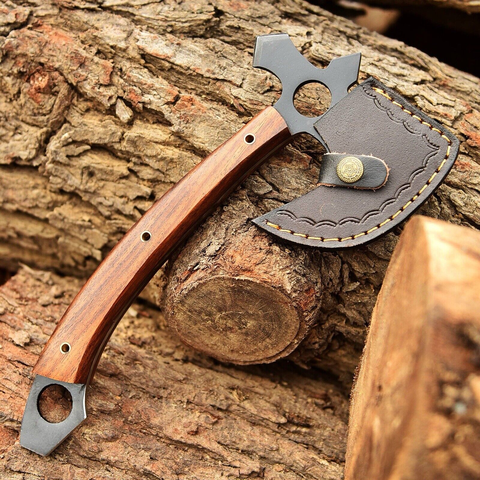 Tactical Tomahawk with Acid-Etched Full Tang 1095 Steel Blade and Rosewood Handle – Iron Guard