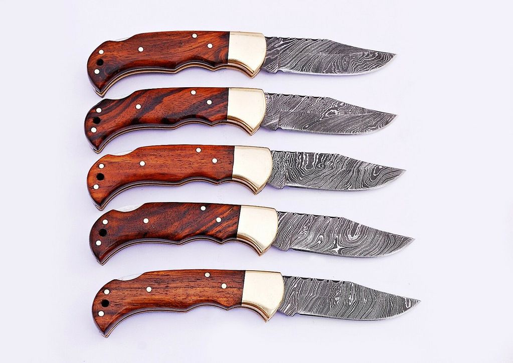 LOT OF 5 HANDMADE DAMASCUS STEEL FOLDING KNIVES