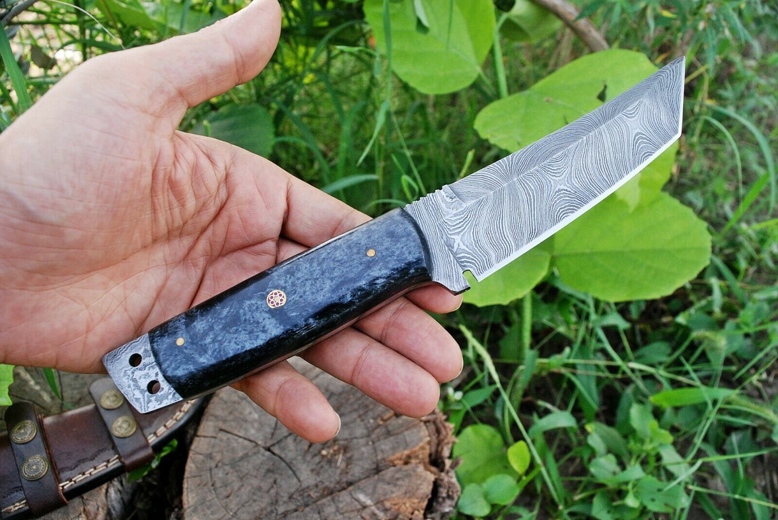 Custom Handmade Damascus Steel Tanto Hunting Knife