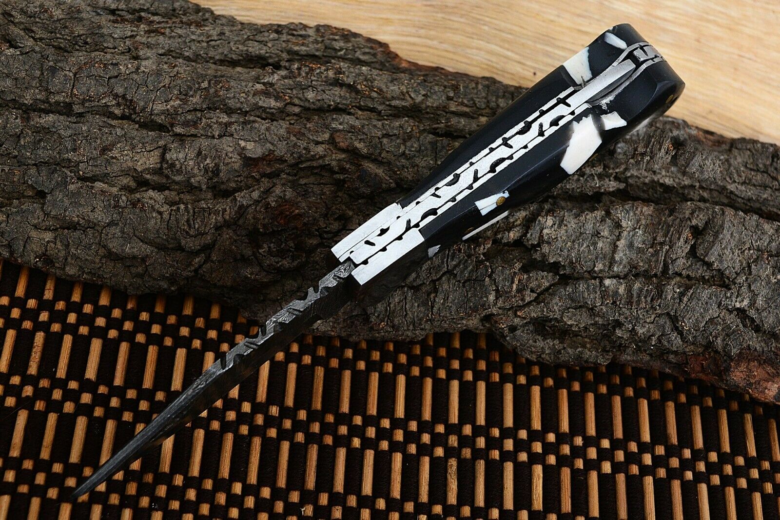 Best Folding Pocket Knife with Black and White Epoxy Resin and Steel Bolster Handle, 3-inch Blade Length