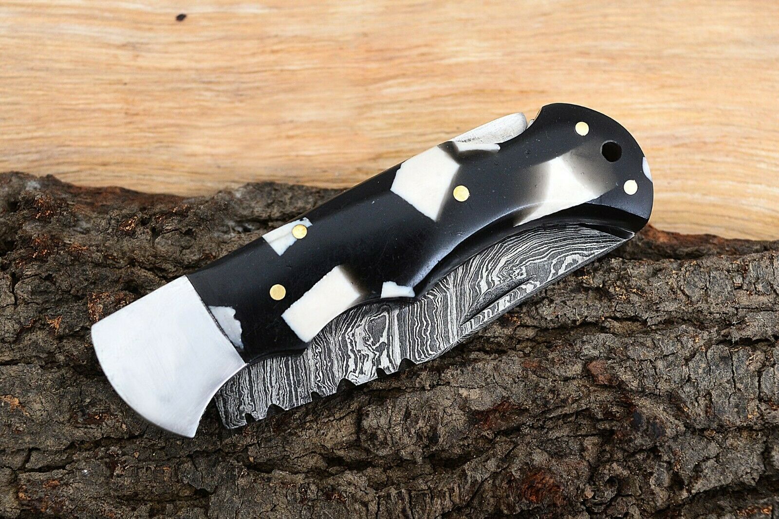 Best Folding Pocket Knife with Black and White Epoxy Resin and Steel Bolster Handle, 3-inch Blade Length