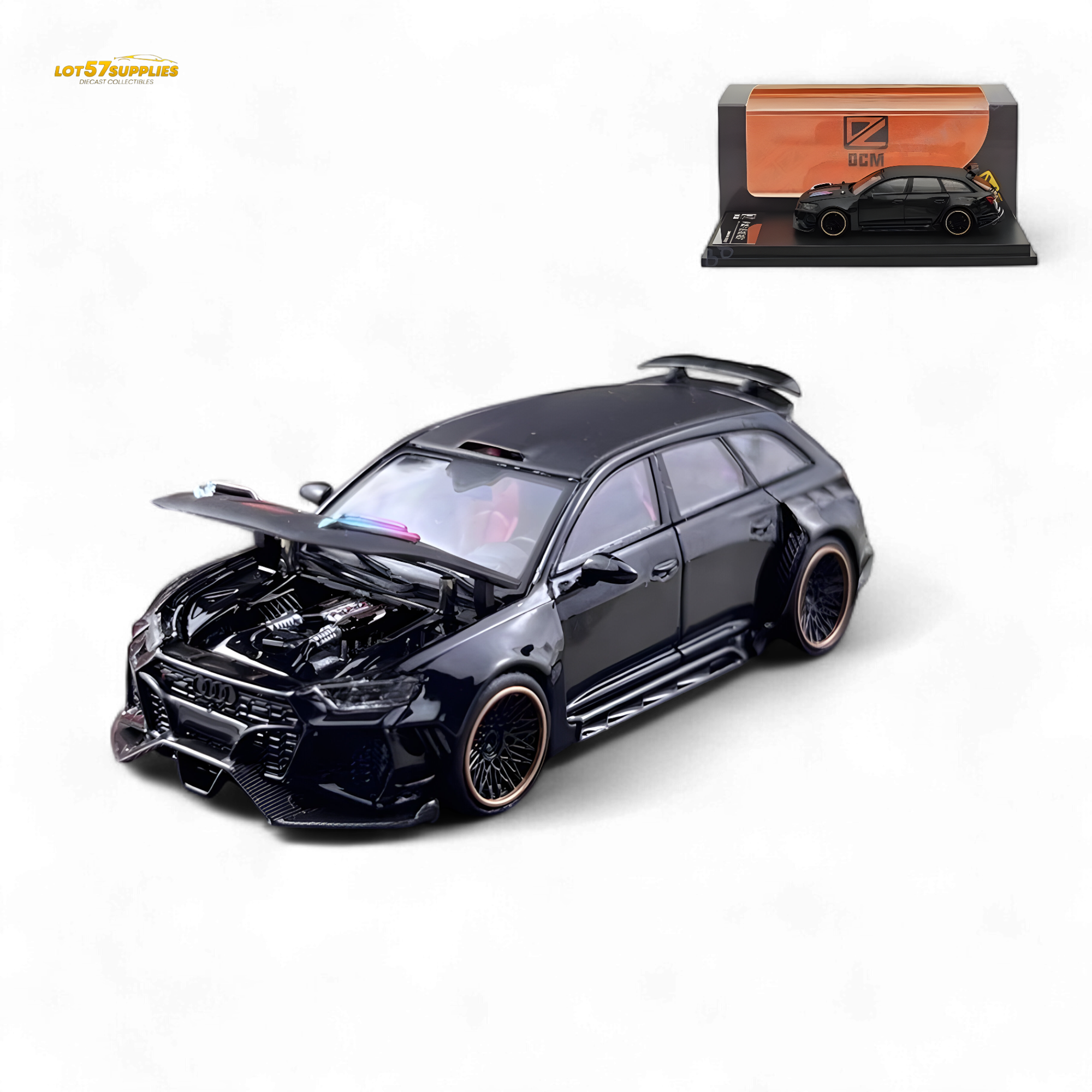 DCM Modified Audi RS6 Wagon Metallic Black - Engine & Openable Hood 1:64