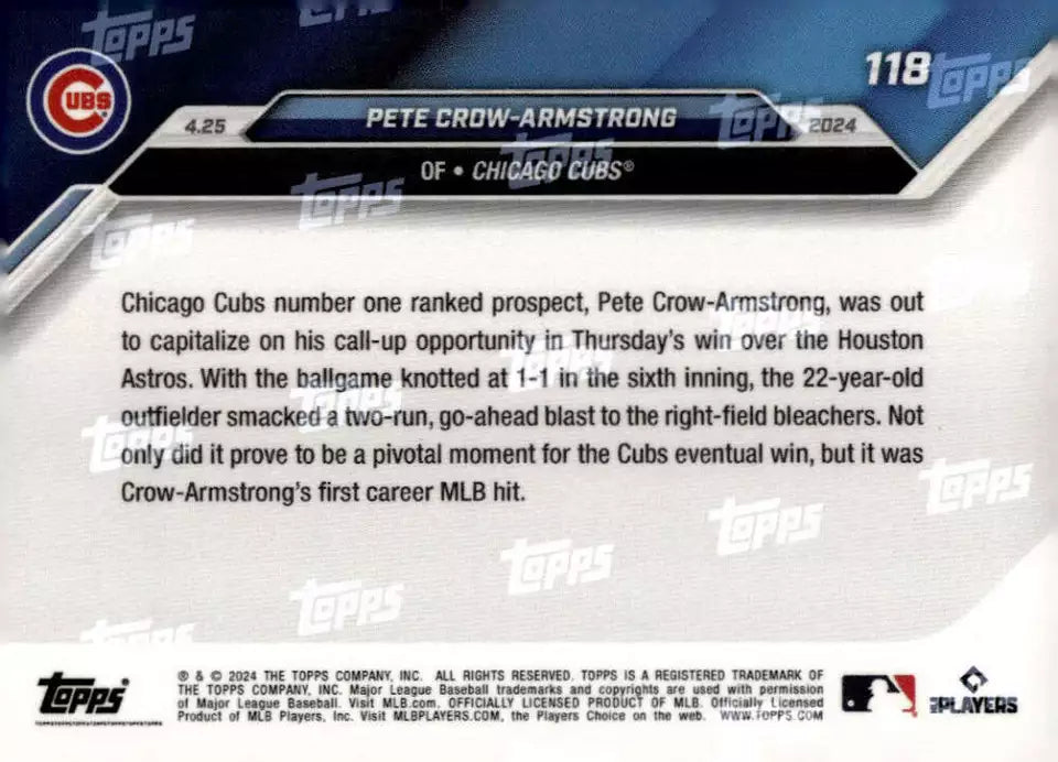 2024 Topps Now Pete Crow-Armstrong #118 Red #/10 Rookie RC Baseball Card