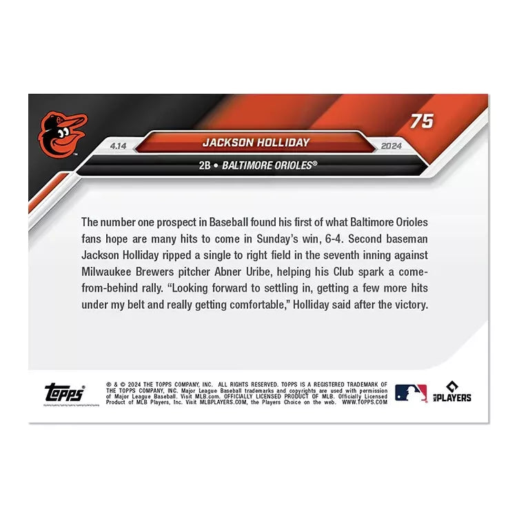2024 Topps Now Jackson Holliday #75 Rookie RC Baseball Card