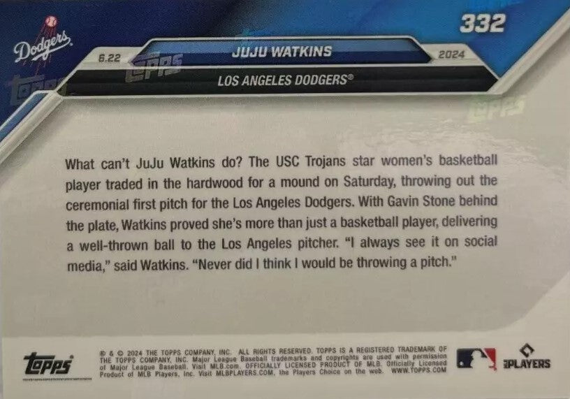 2024 Topps Now JuJu Watkins #332 Blue #/49 Rookie RC Basketball Card