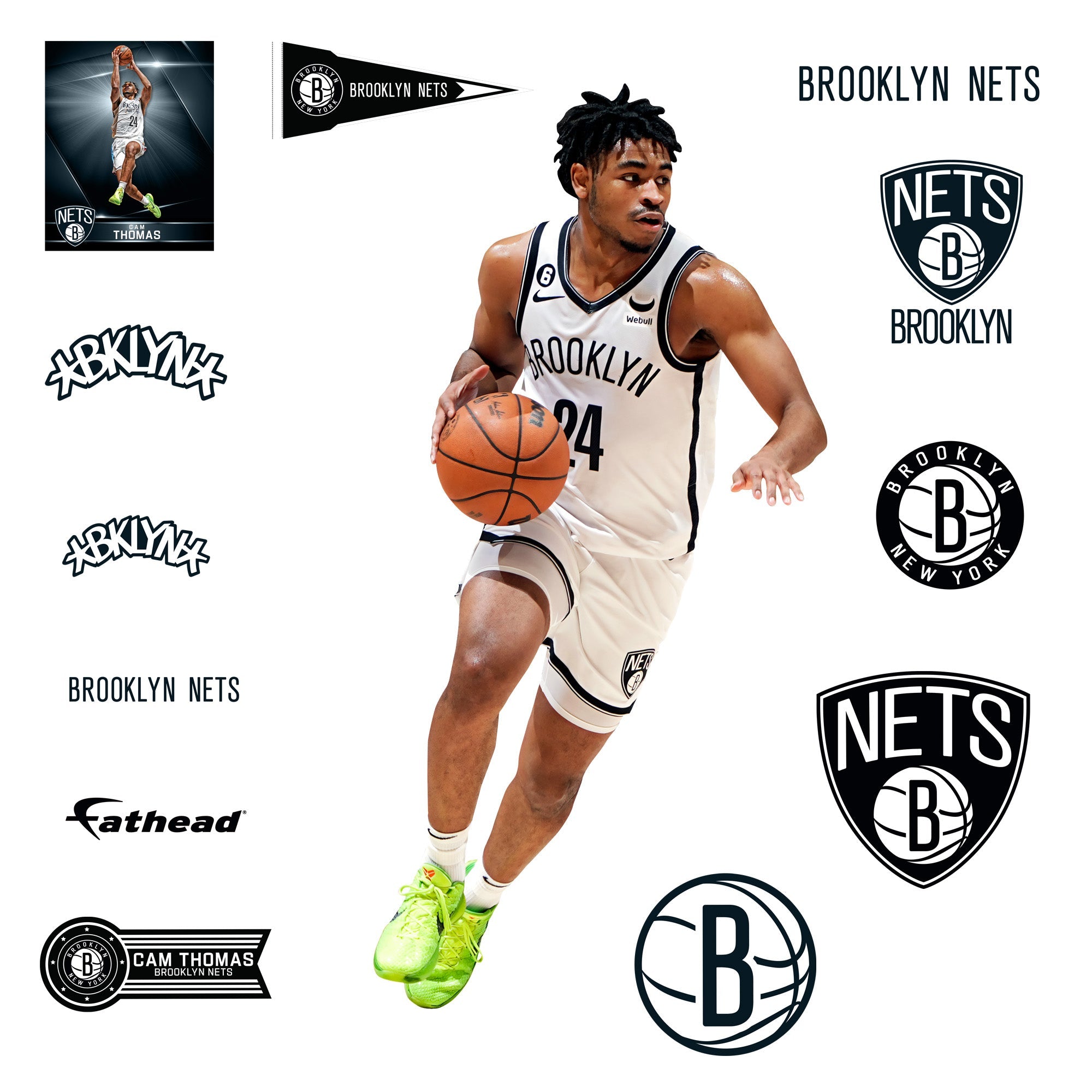 Cam Thomas - RealBig Collection - Official NBA - Brooklyn Nets - Reusable Vinyl Wall Decals