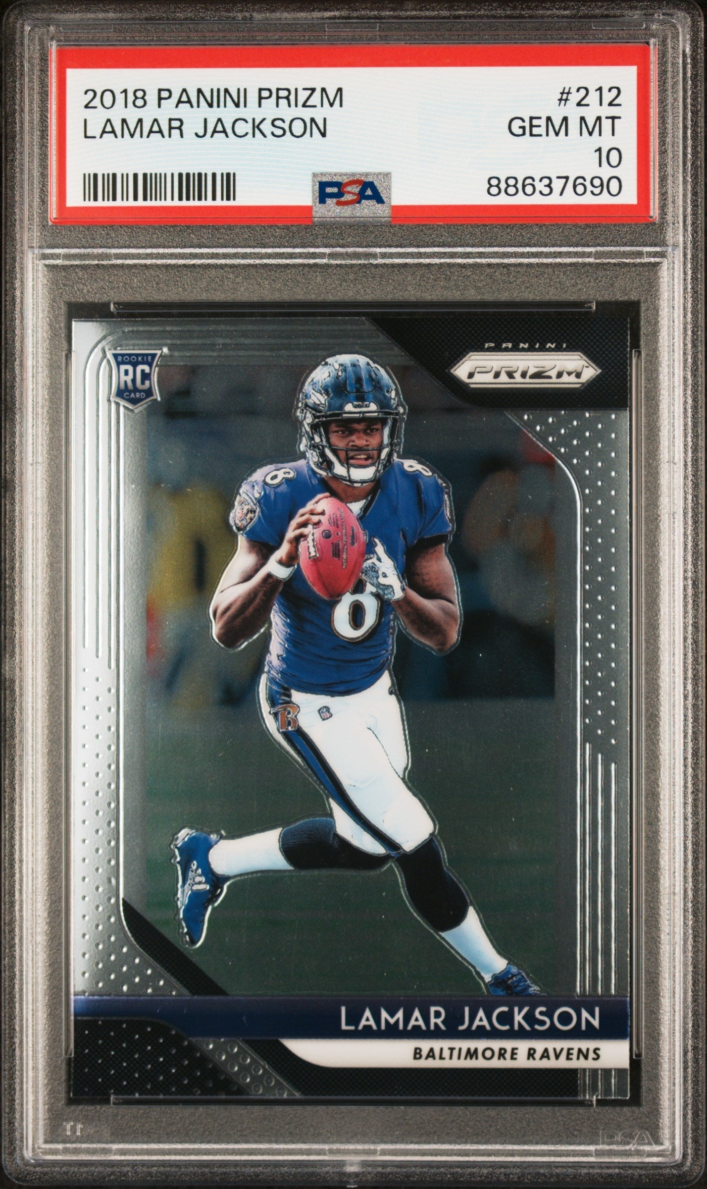Graded 2018 Panini Prizm Lamar Jackson #212 Rookie RC Football Card PS