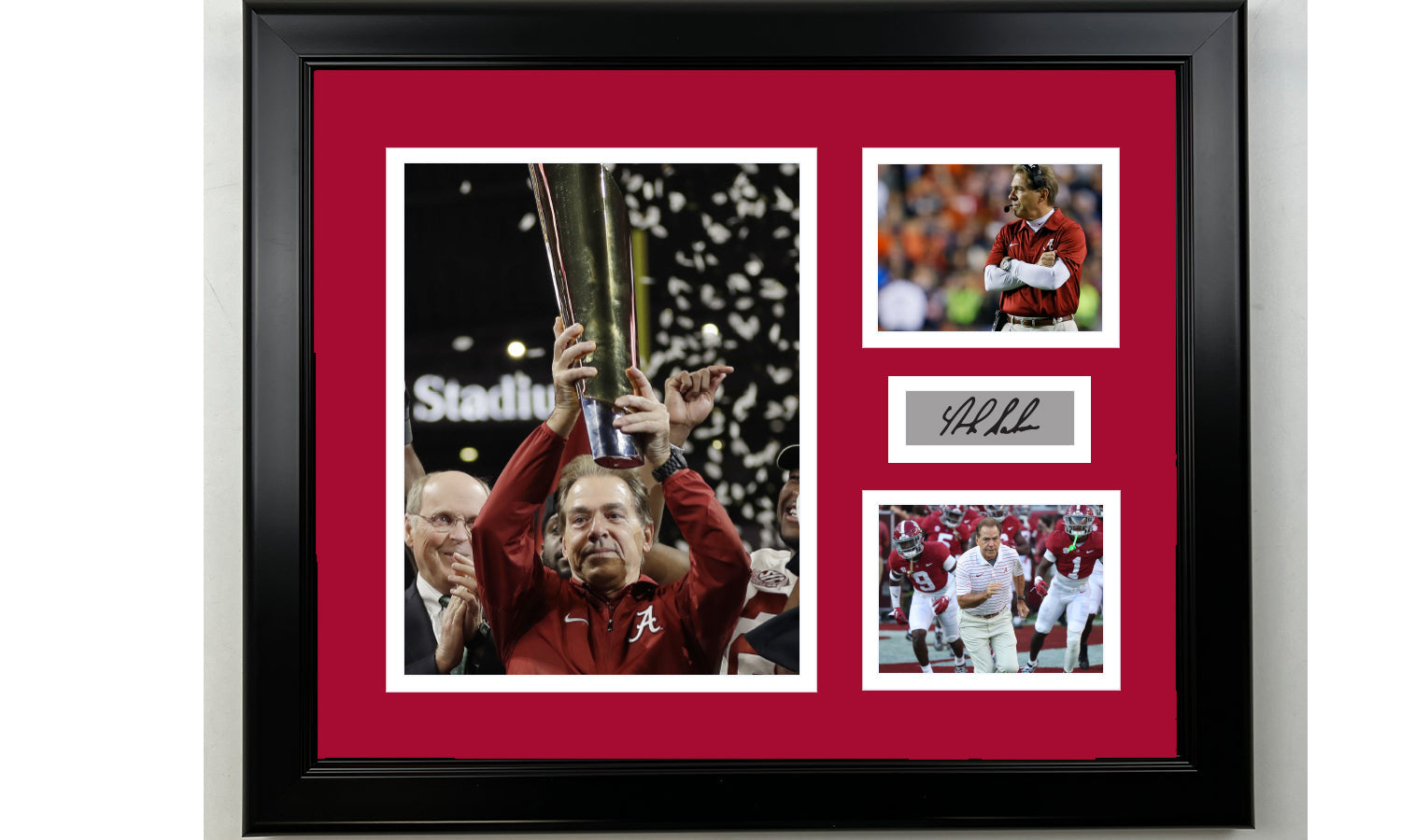 Framed Nick Saban Alabama Crimson Tide Facsimile Laser Engraved Signature Football 14x11 3 Photo Collage