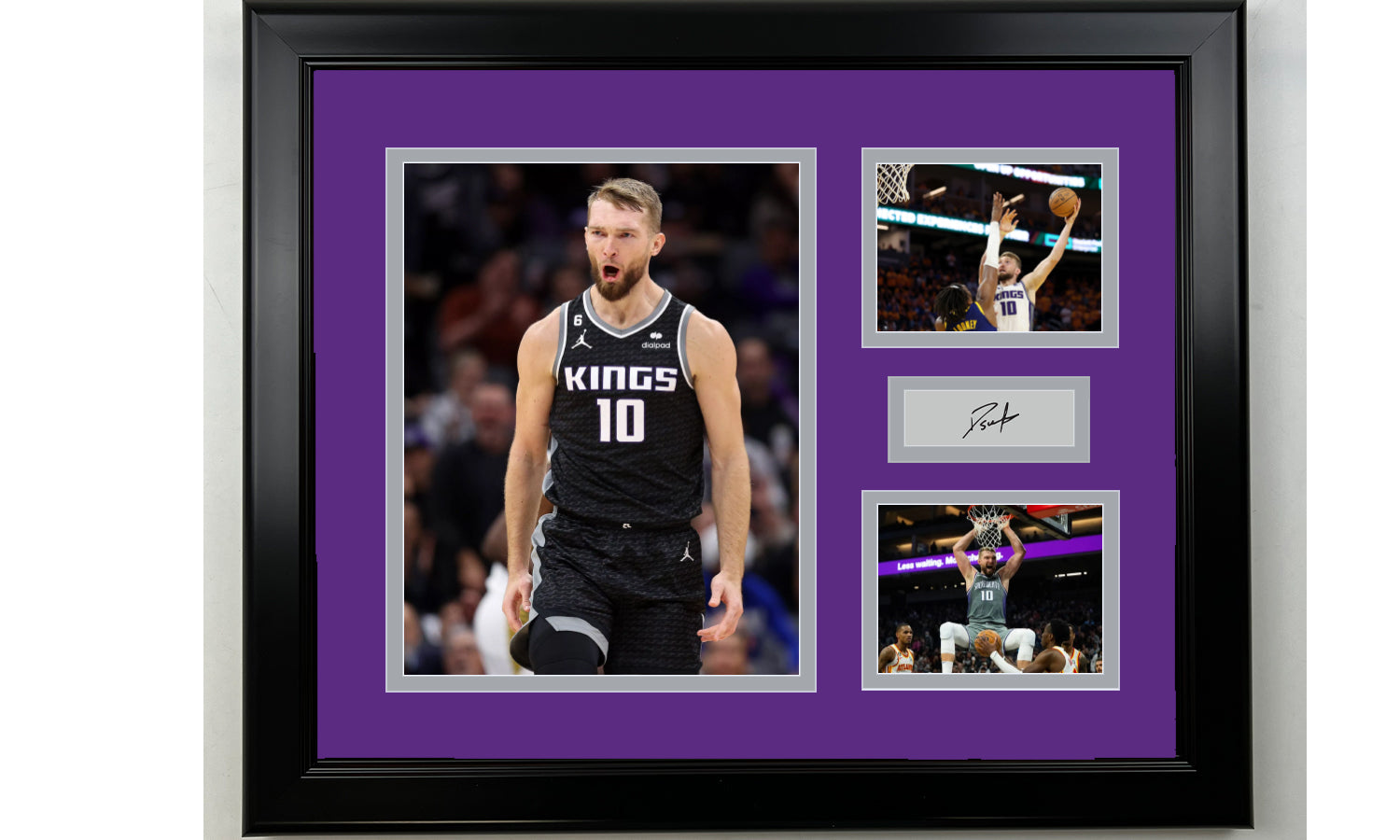 Framed Domantas Sabonis Sacramento Kings Facsimile Laser Engraved Signature Basketball 14x11 3 Photo Collage