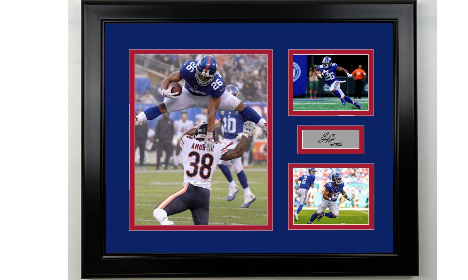 Framed Saquon Barkley New York Giants Facsimile Laser Engraved Signature Football 14x11 3 Photo Collage