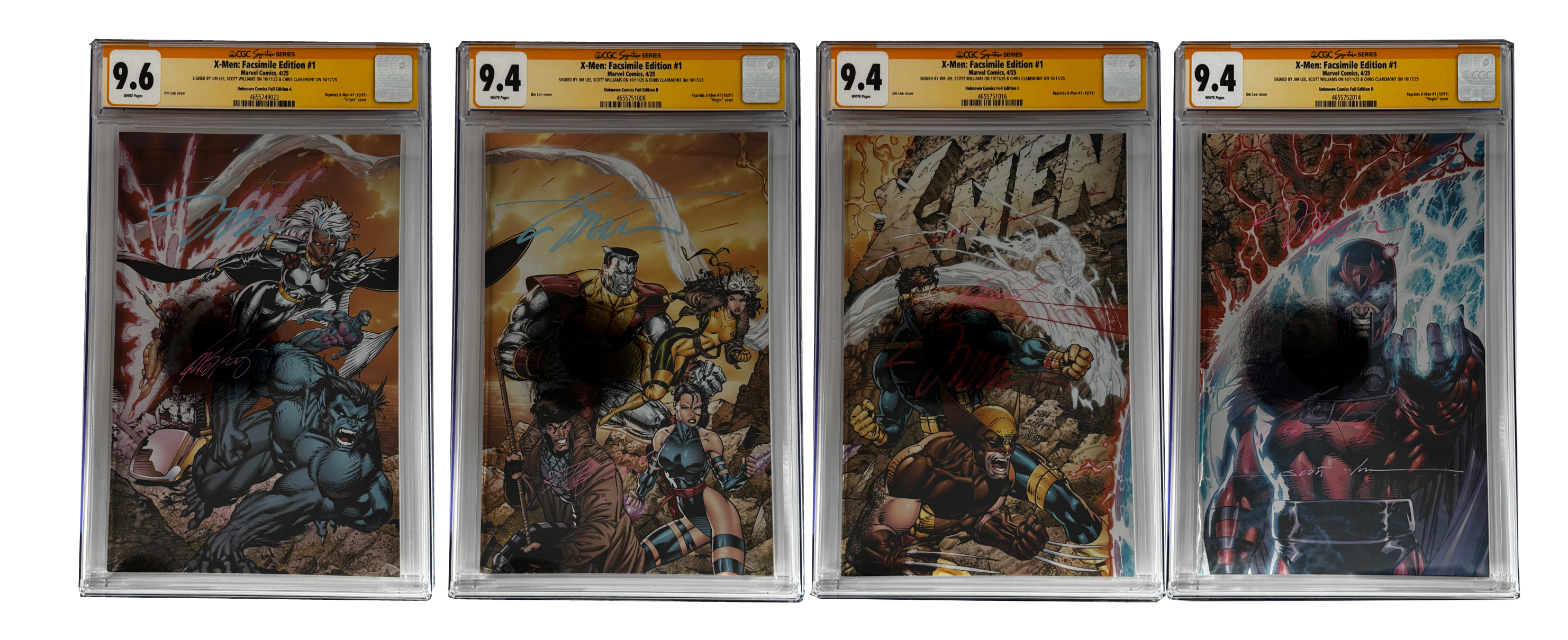 [TRIPLE SIGNED CGC YELLOW LABEL 4 PACK FOIL] X-Men 1991 #1 Facsimile Jim Lee | Claremont |  Williams Cover Var [Set #1]