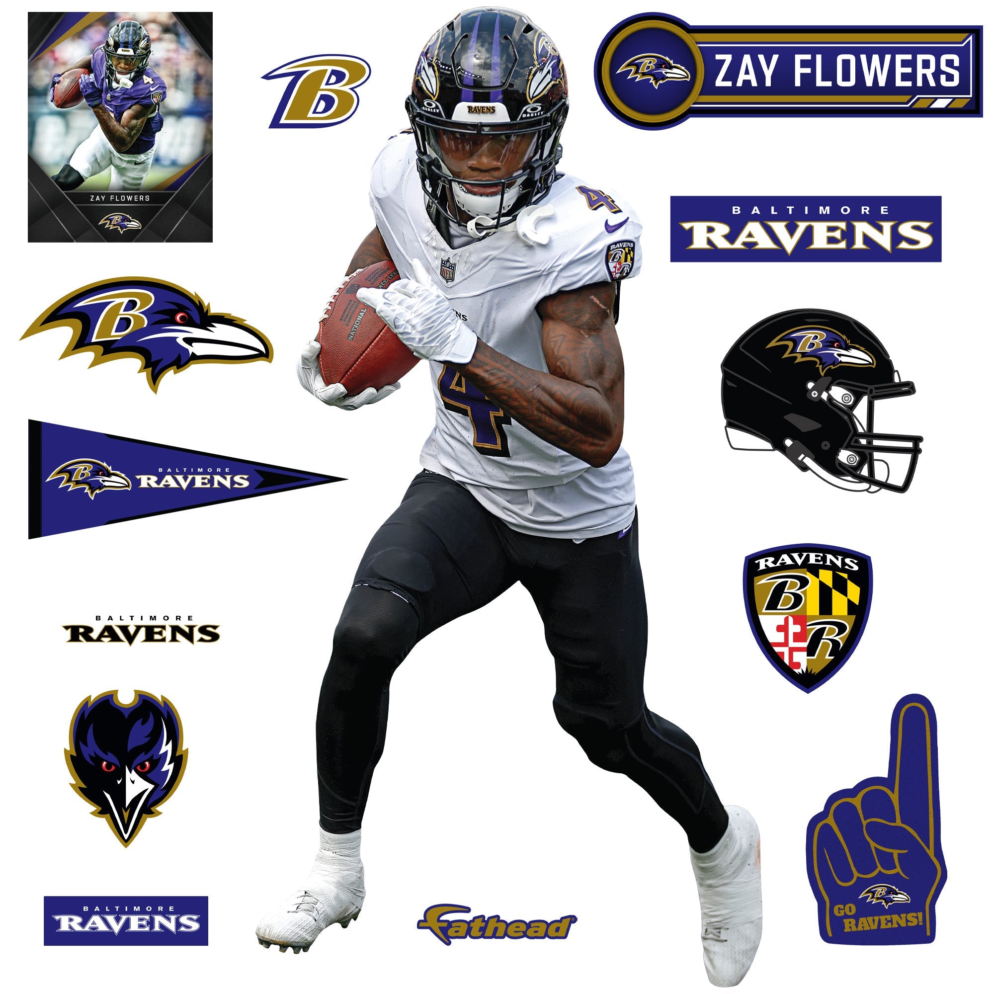 Zay Flowers - RealBig Collection - Official NFL - Baltimore Ravens - Reusable Vinyl Wall Decals