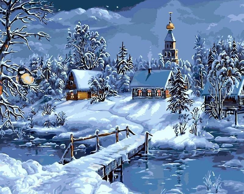 Snowy Night Scenery