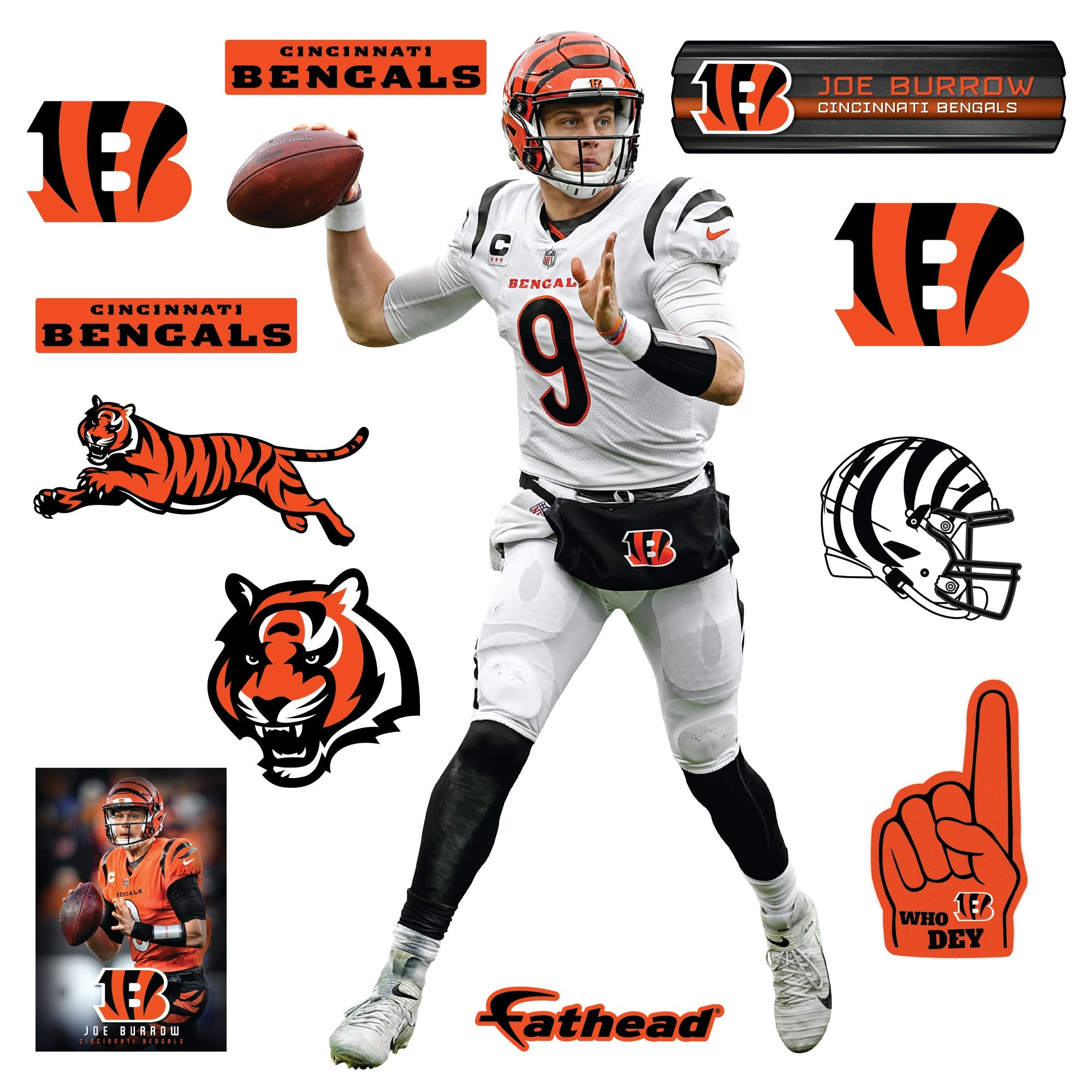 Joe Burrow - RealBig Pass Collection - Official NFL - Cincinnati Bengals - Reusable Vinyl Wall Decals