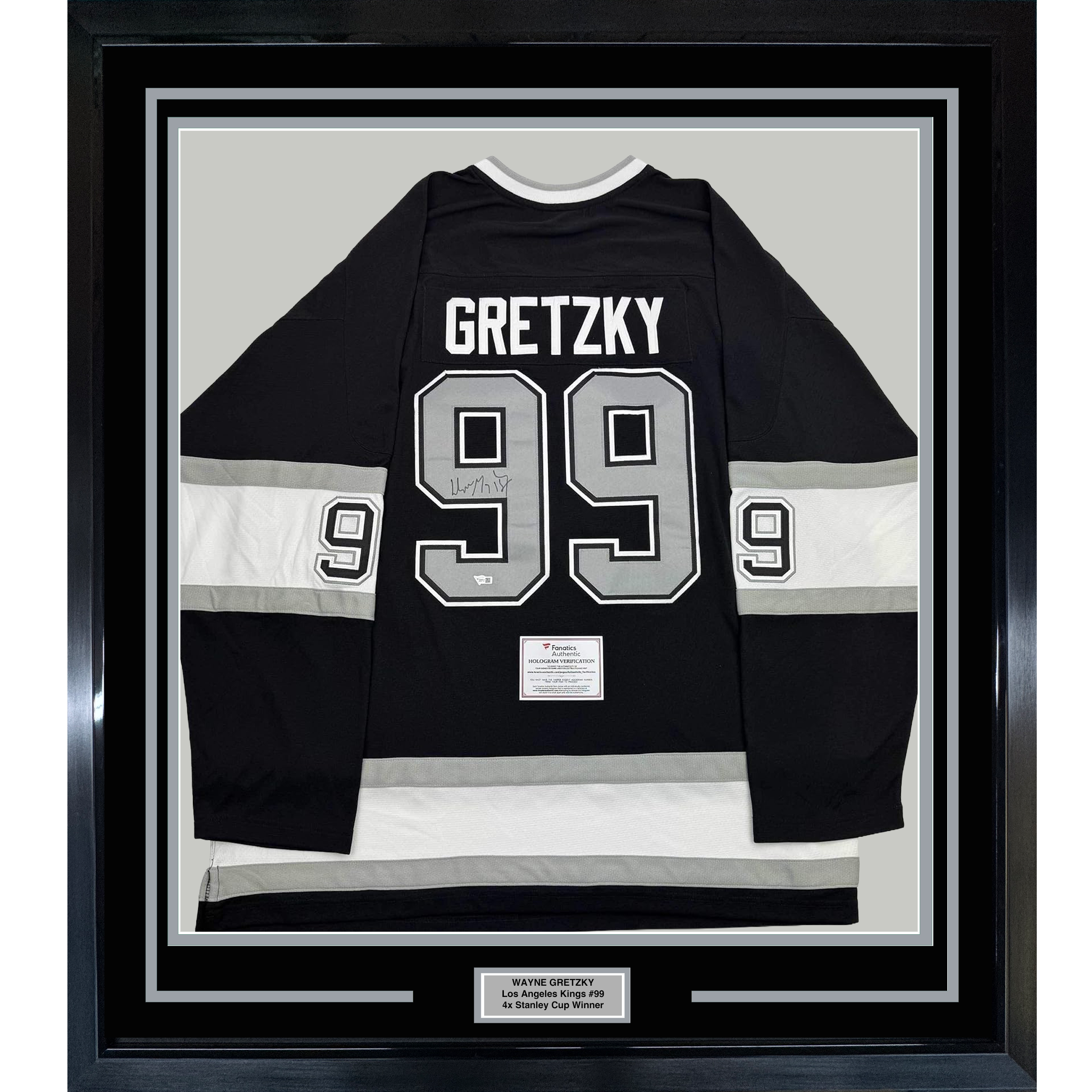 Framed Autographed/Signed Wayne Gretzky 35x39 Los Angeles Kings Black Mitchell & Ness Vintage Hockey Jersey Fanatics COA