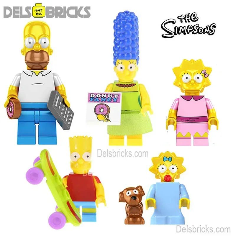 The Simpsons family of 5 Lego Minifigures Custom Toys