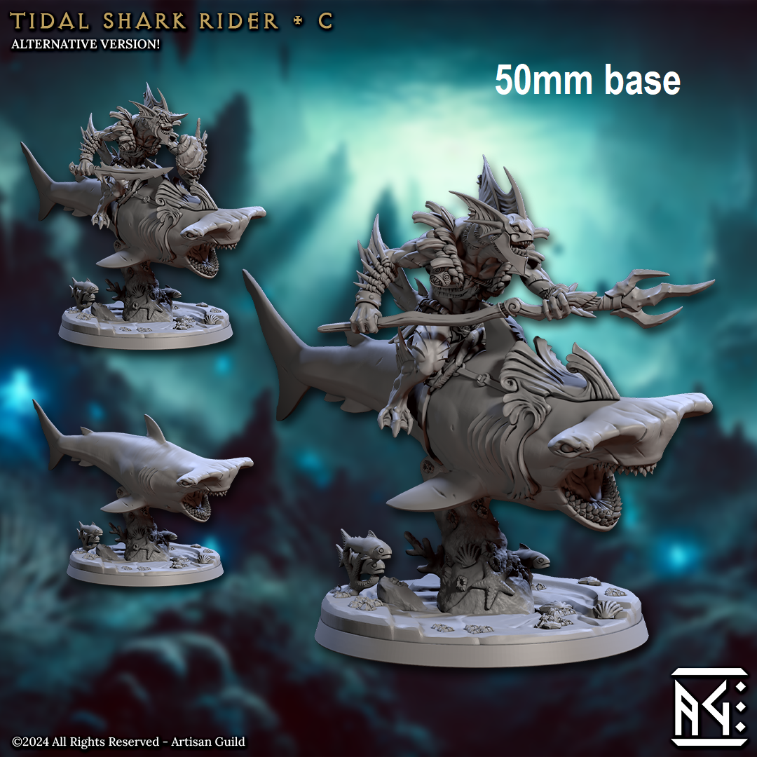 Tidal Shark Rider: Sculpt C (Mounted Male Merfolk Warrior)