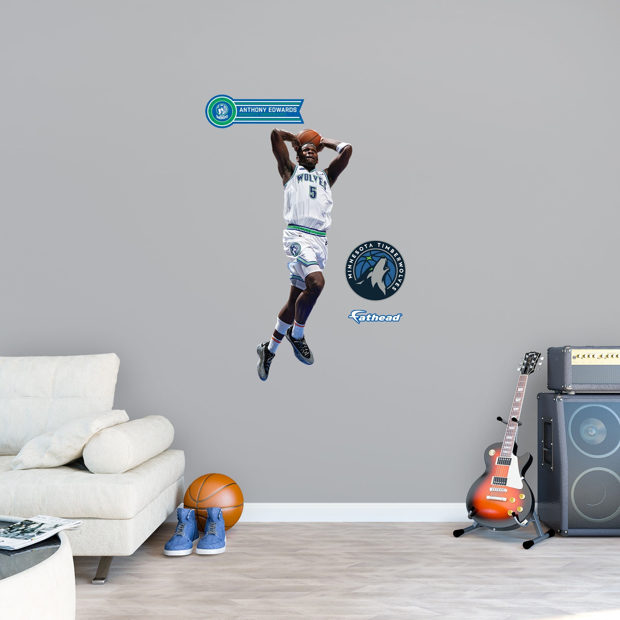 Anthony Edwards Dunk - RealBig Collection - Official NBA - Minnesota Timberwolves - Reusable Vinyl Wall Decals
